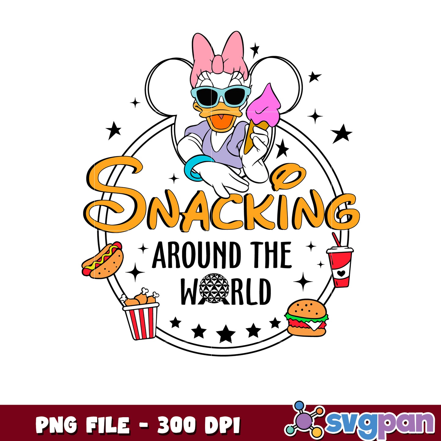 Daisy snacking around the world png, daisy food trip png, daisy eating tour png