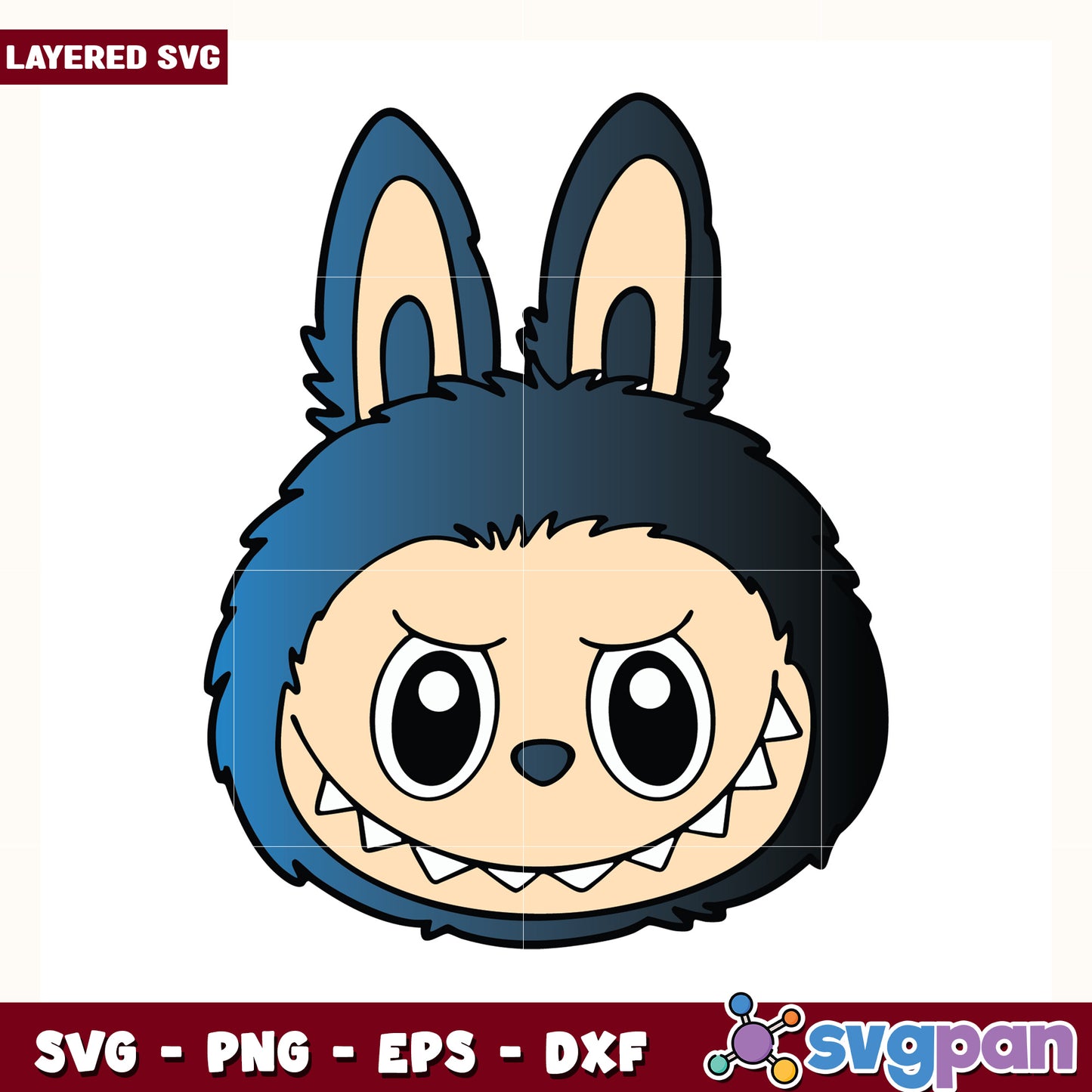 Dark blue labubu head design svg, cute labubu toys svg, labubu cartoon svg