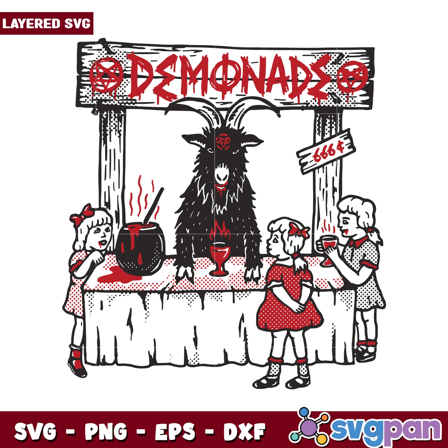 Demonade stand illustration with a goat figure, perfect for Halloween crafts