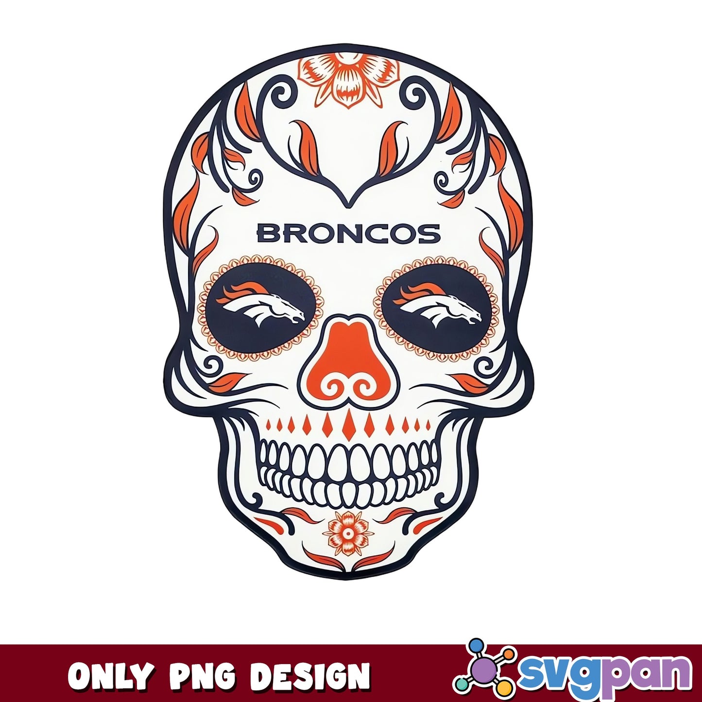 Denver Broncos Sugar Skull PNG, NFL Sugar Skull, Football PNG