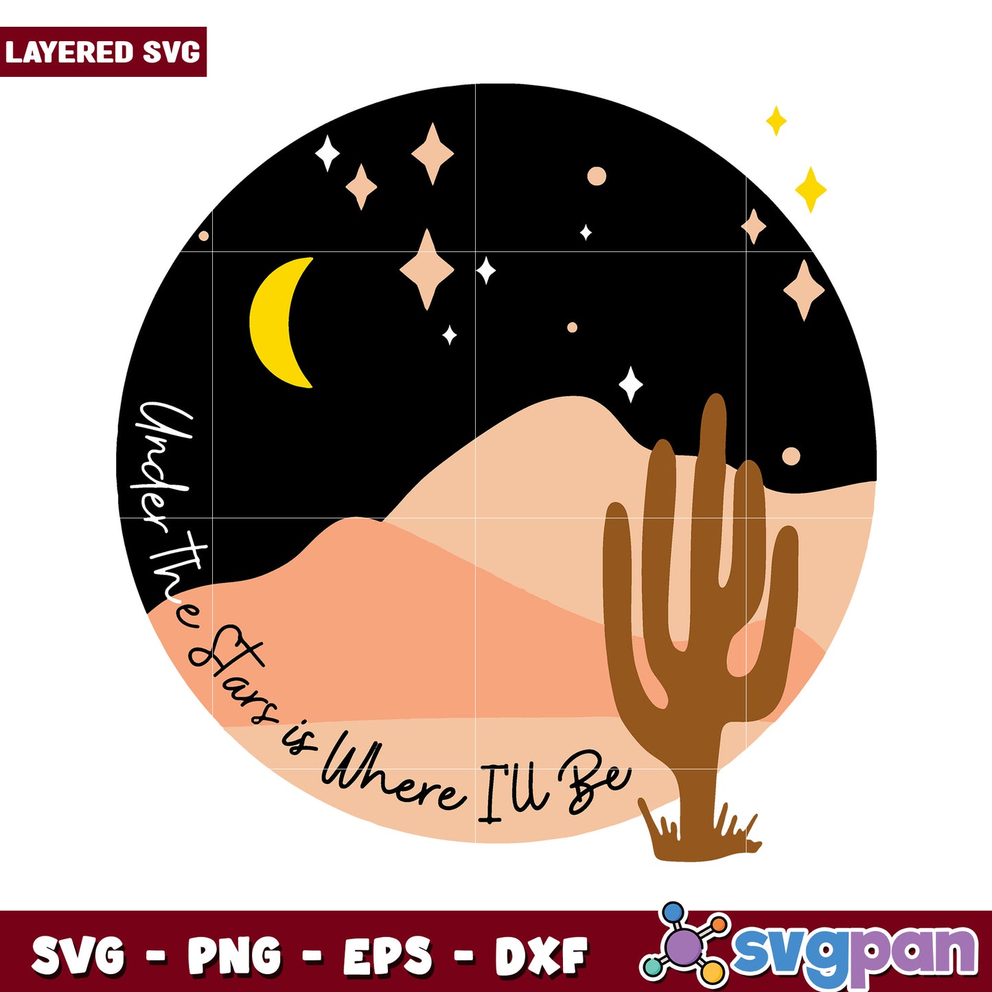 Desert Night Scene SVG Design, Perfect for Craft Projects and More