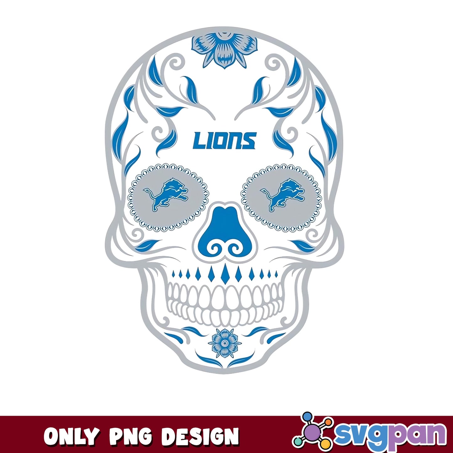 Detroit Lions Sugar Skull PNG, NFL Football PNG, Lions PNG