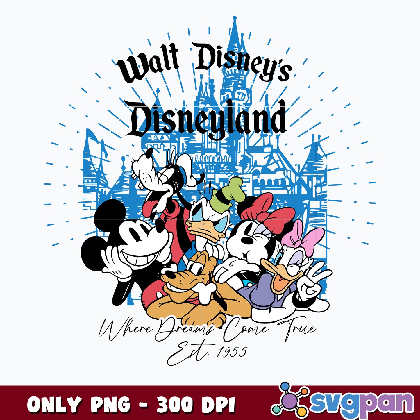 Walt Disney's Disneyland Where Dreams Come True Est 1955 png