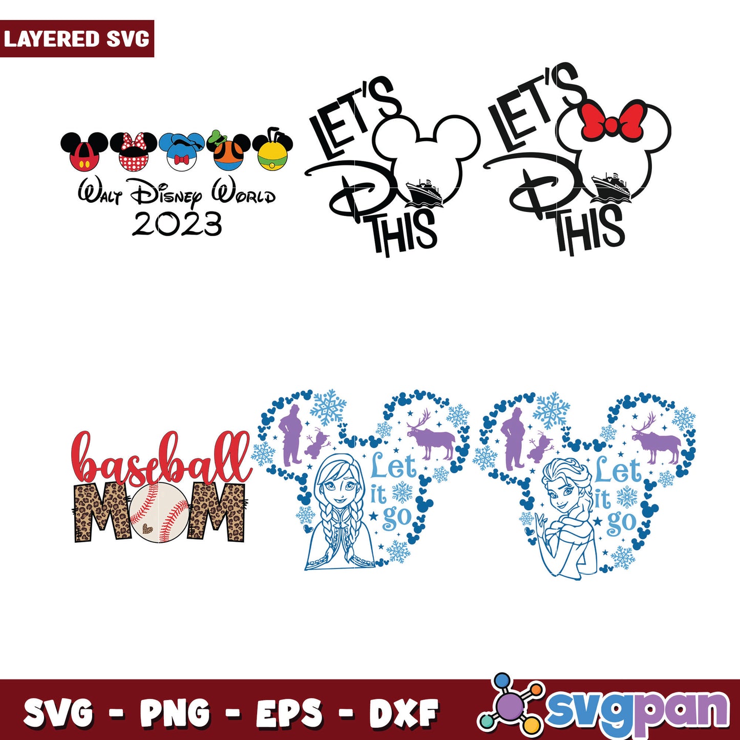 Disney Bundle SVG Mickey, Frozen, Baseball