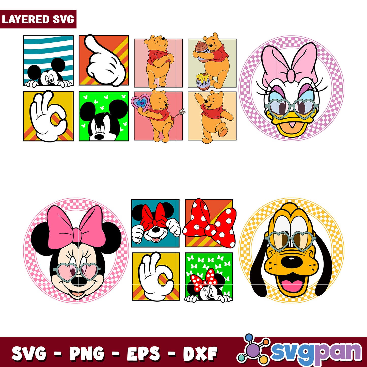 Disney Bundle SVG Mickey, Minnie, Winnie the Pooh