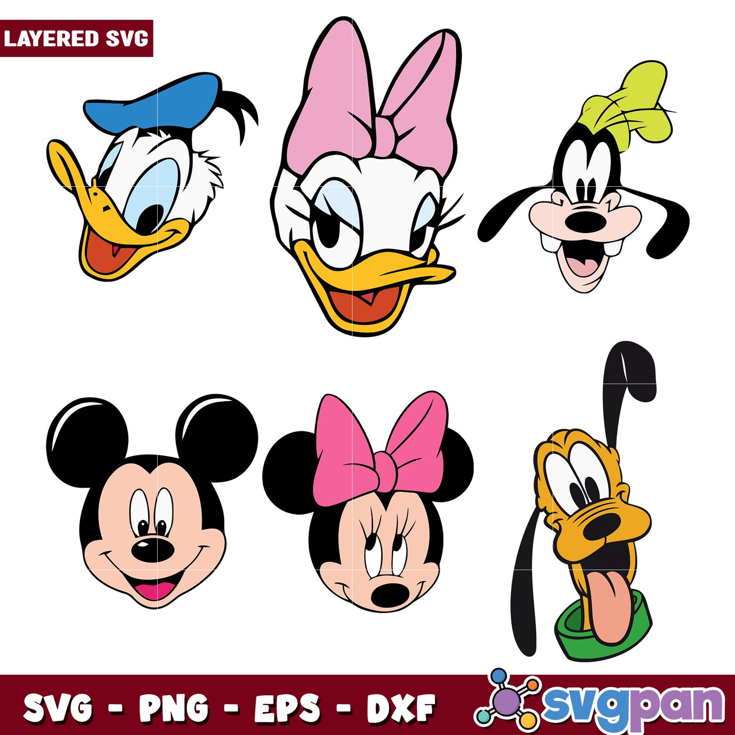 Disney Character SVG Bundle Mickey, Minnie, Donald, Goofy, Pluto