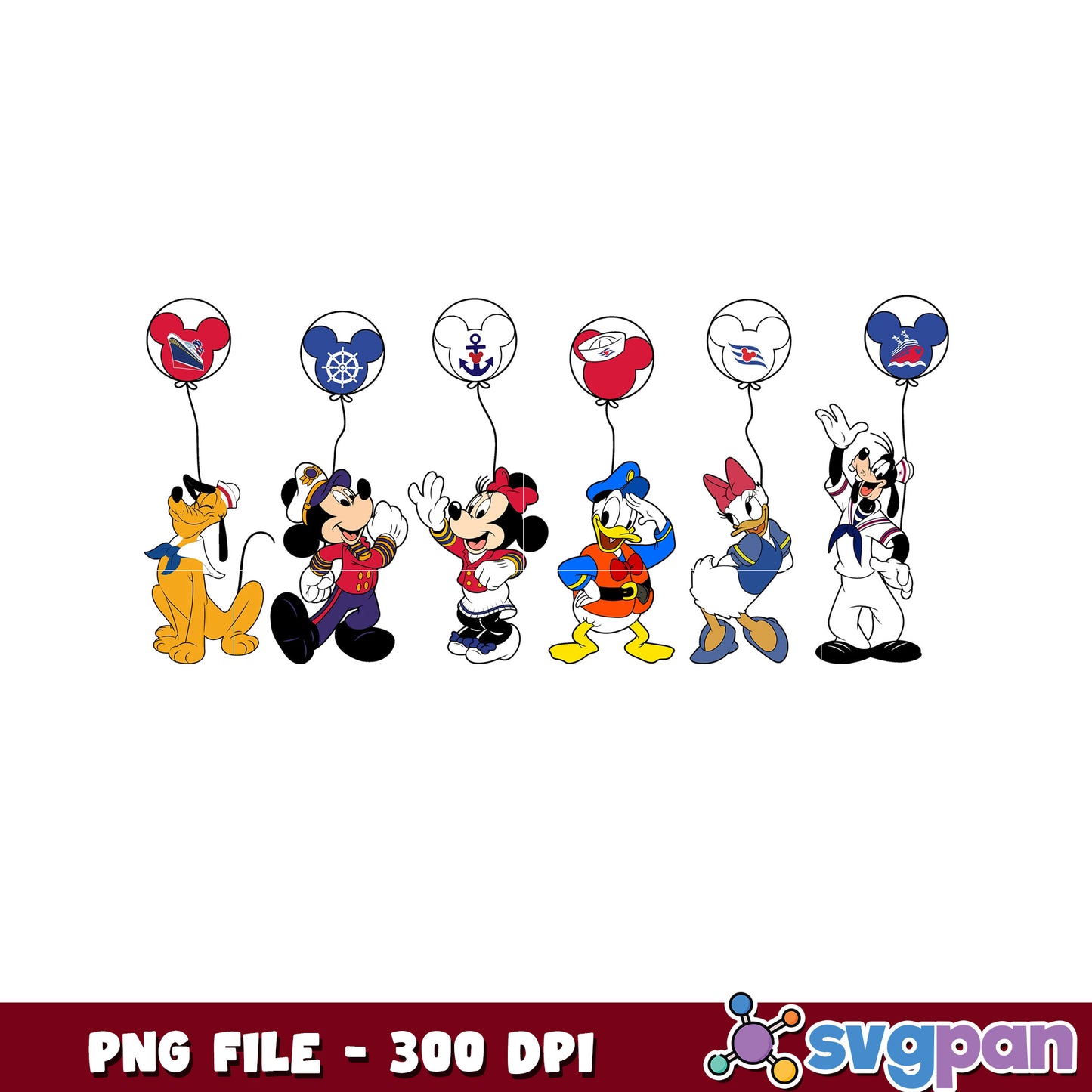 Disney Characters with Balloons PNG Image for Kids Parties