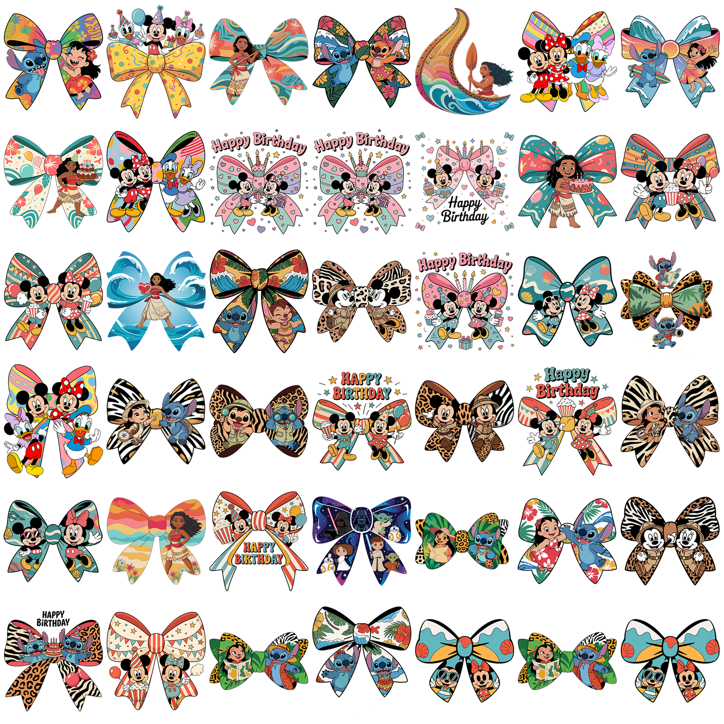 Disney Colorful Bowtie png bundle, stitch png, princess png