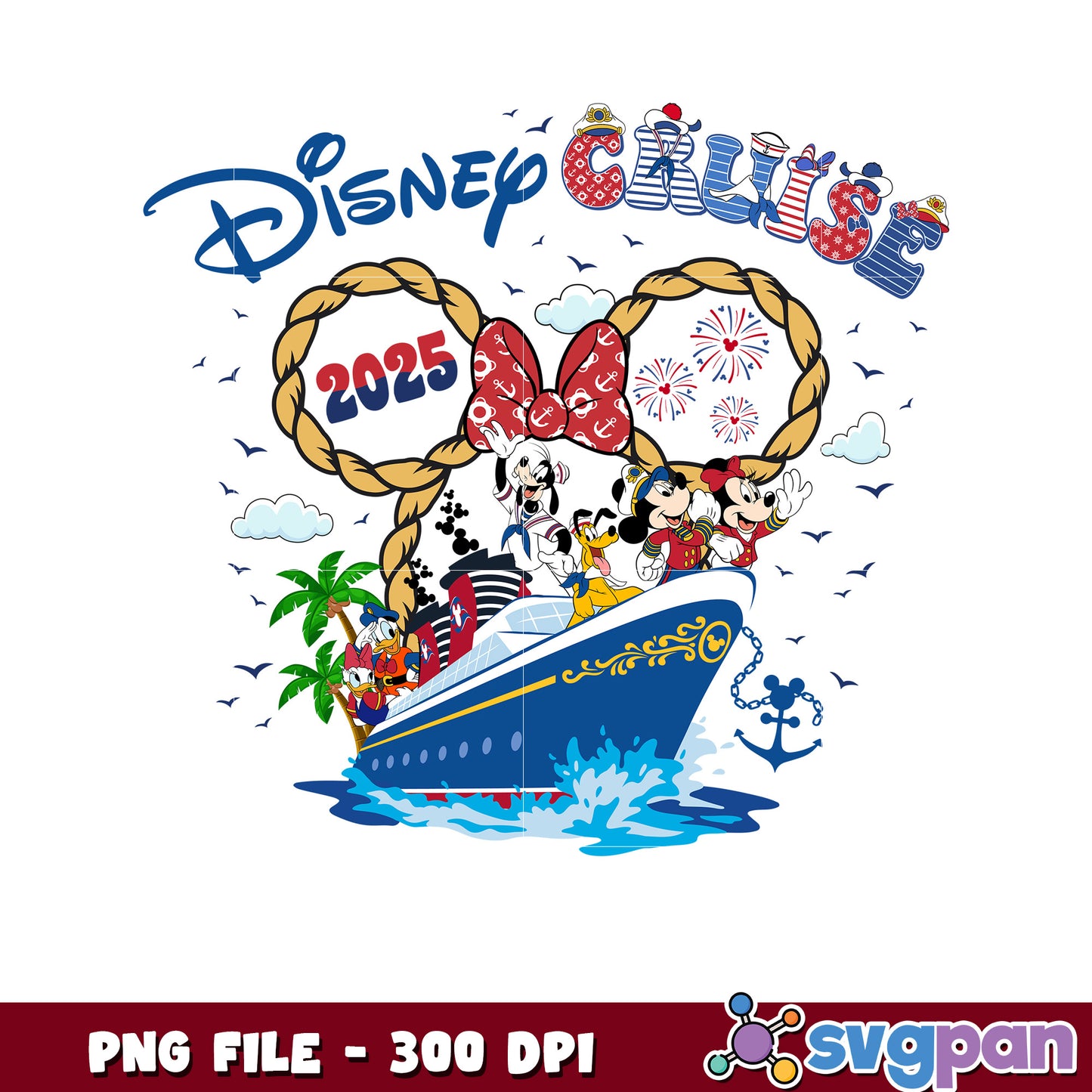 Disney Cruise 2025 Graphic Featuring Classic Characters PNG
