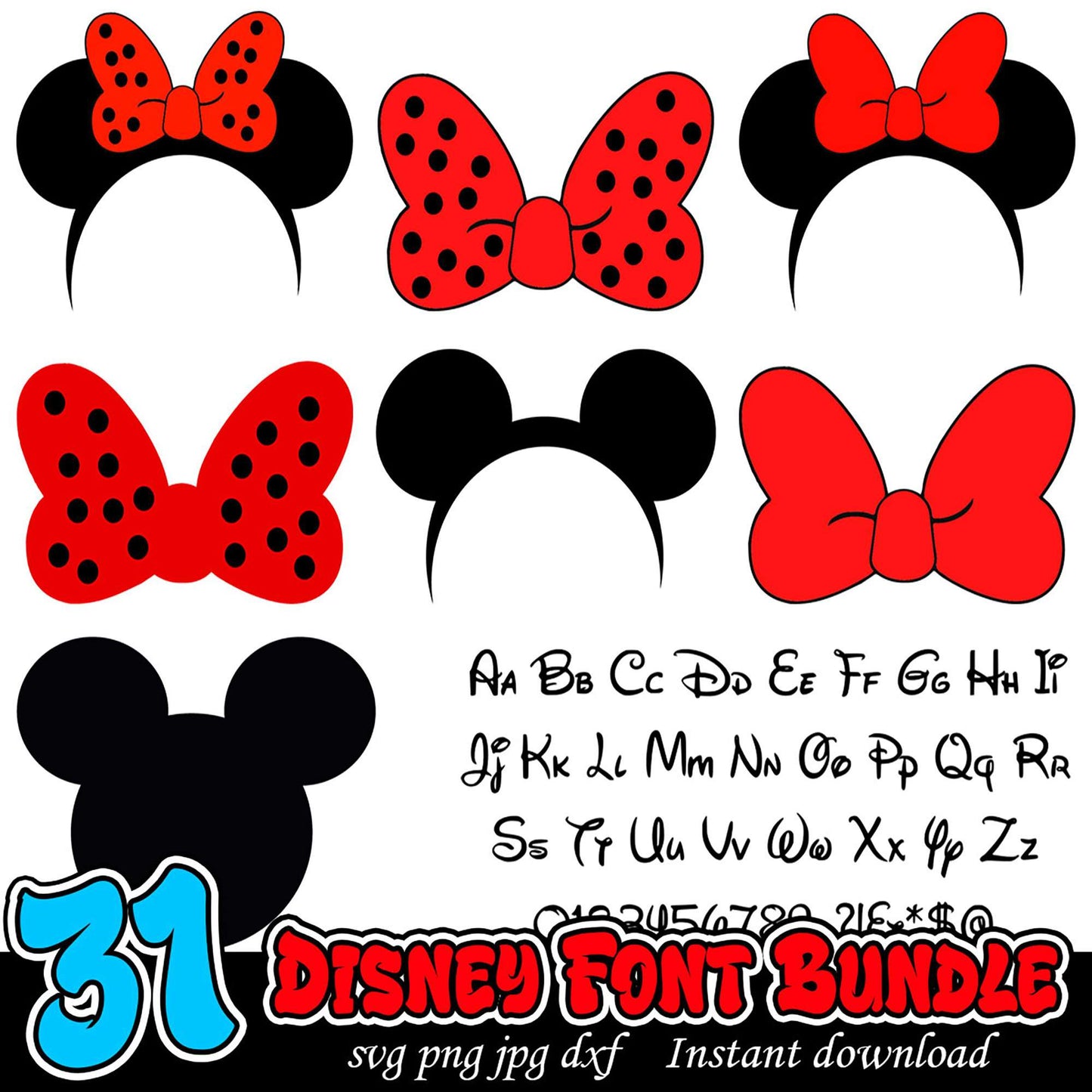 Disney Font & Minnie Bow SVG Bundle