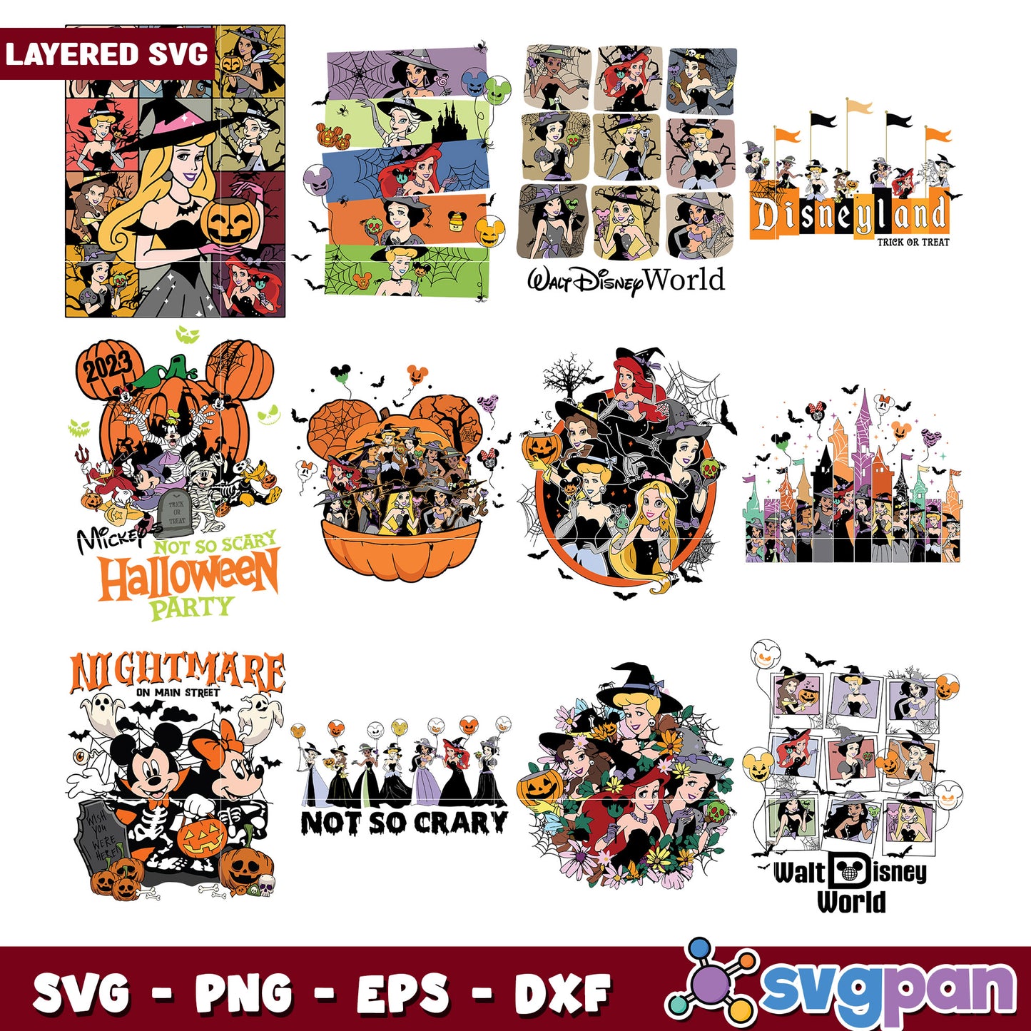 Disney Halloween SVG Bundle Princesses & Mickey