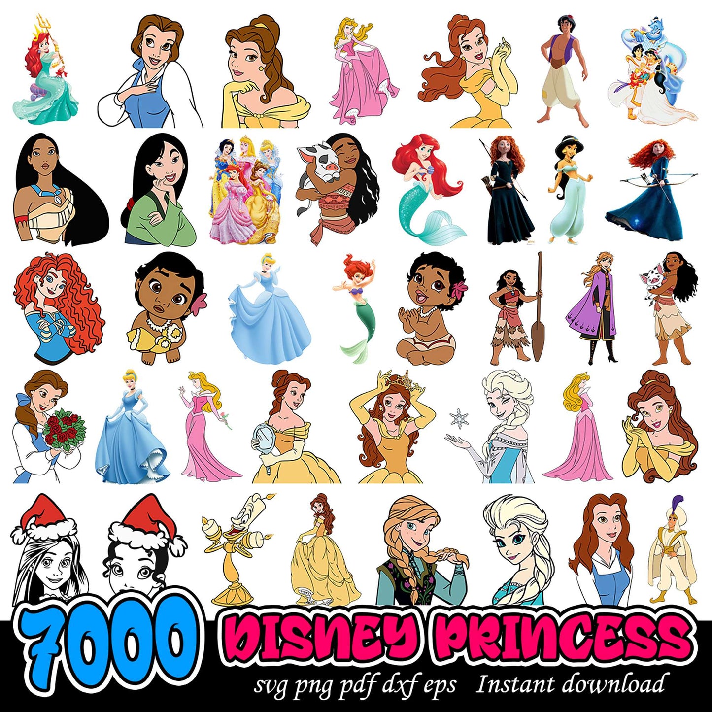 Disney Princess Bundle SVG Files for Instant Download 7000 Designs