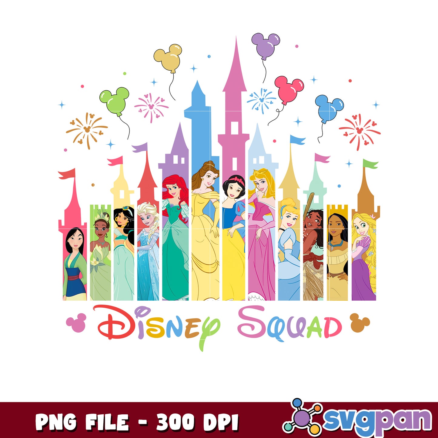 Disney Princess Squad Colorful Castle PNG Art Design