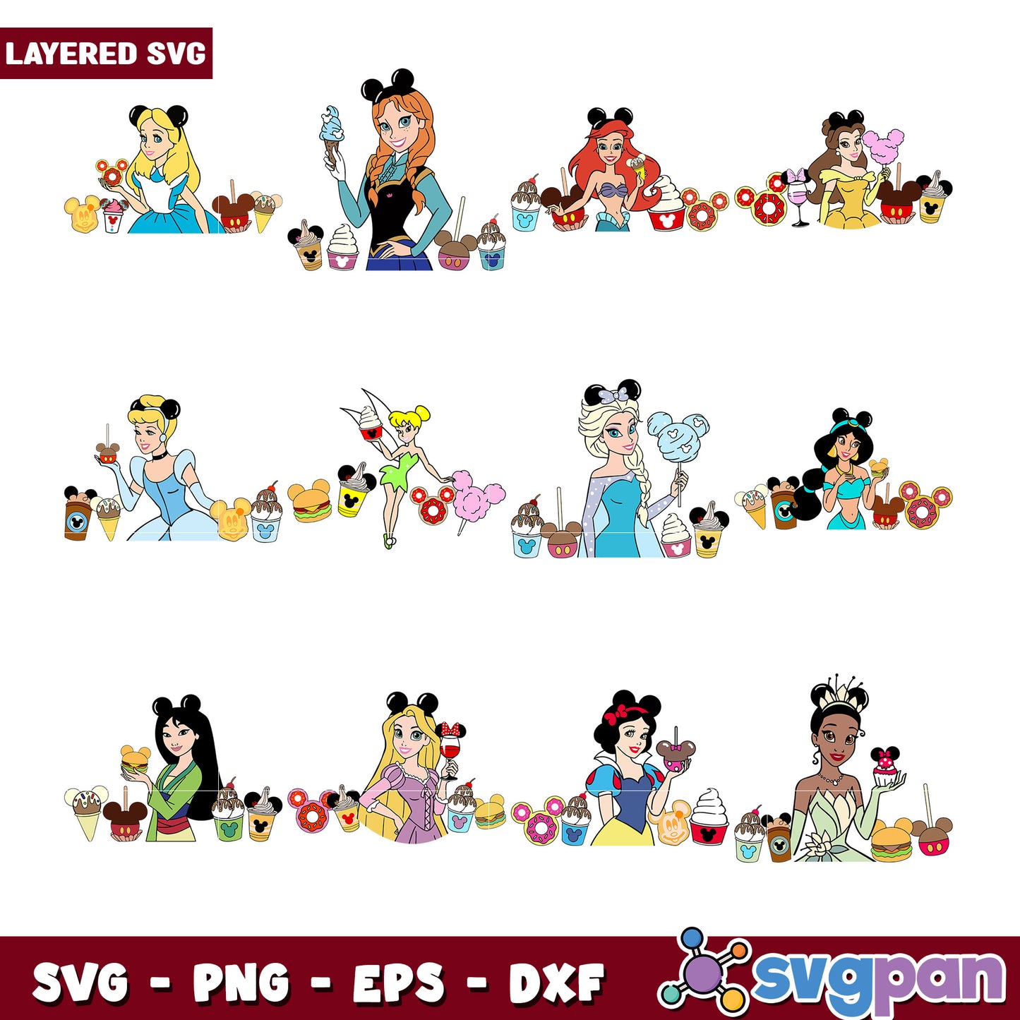 Disney Princesses Ice Cream Bundle SVG Design Set
