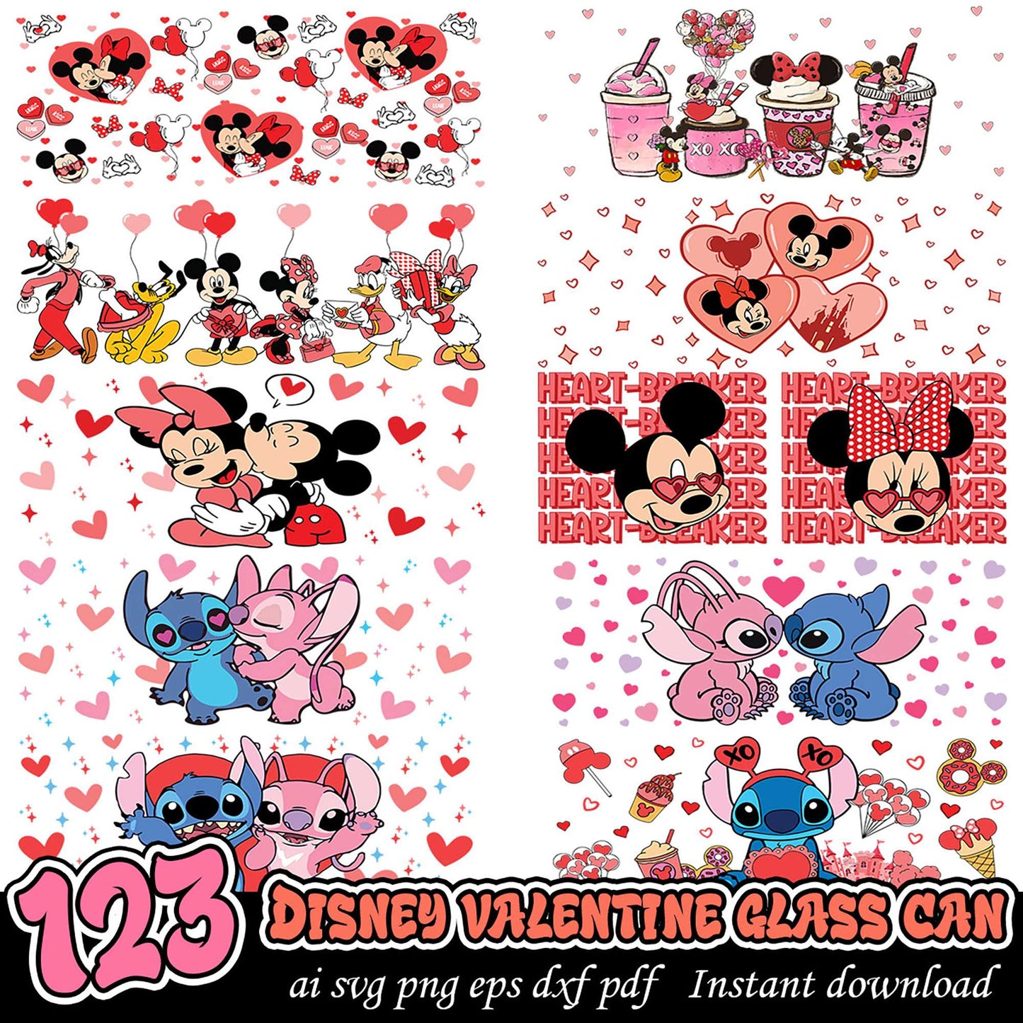 Disney Valentine SVG Bundle Glass Can Designs