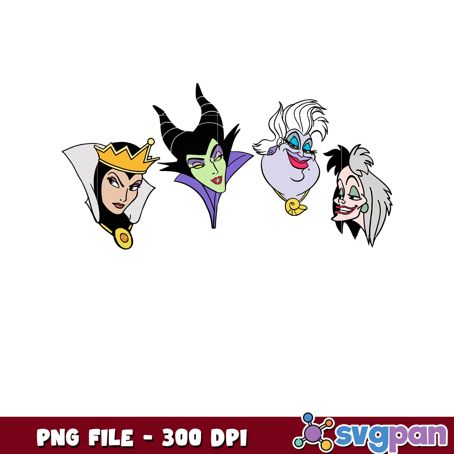 Disney Villain PNG Faces Evil Queen, Maleficent, Ursula, Cruella