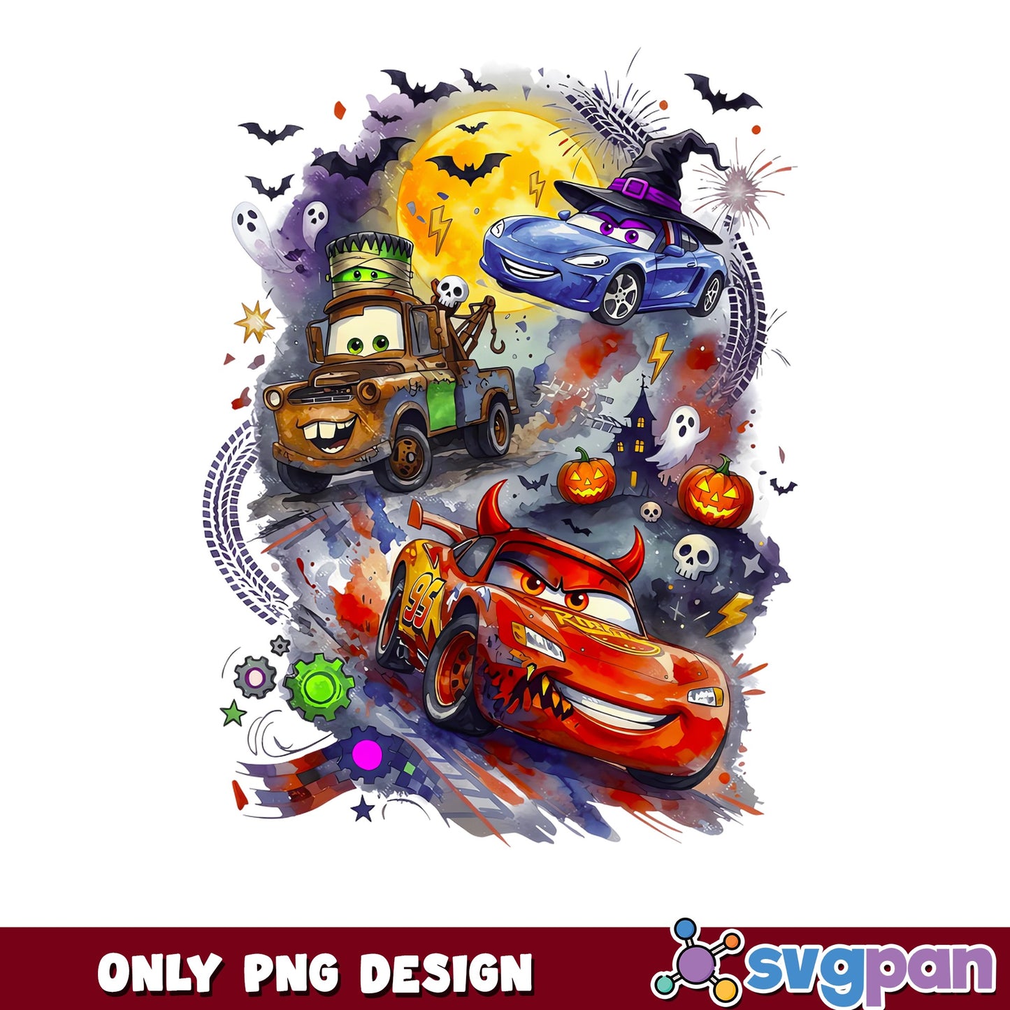Disney Cars Halloween PNG, Lightning McQueen Mater Spooky, Horror PNG