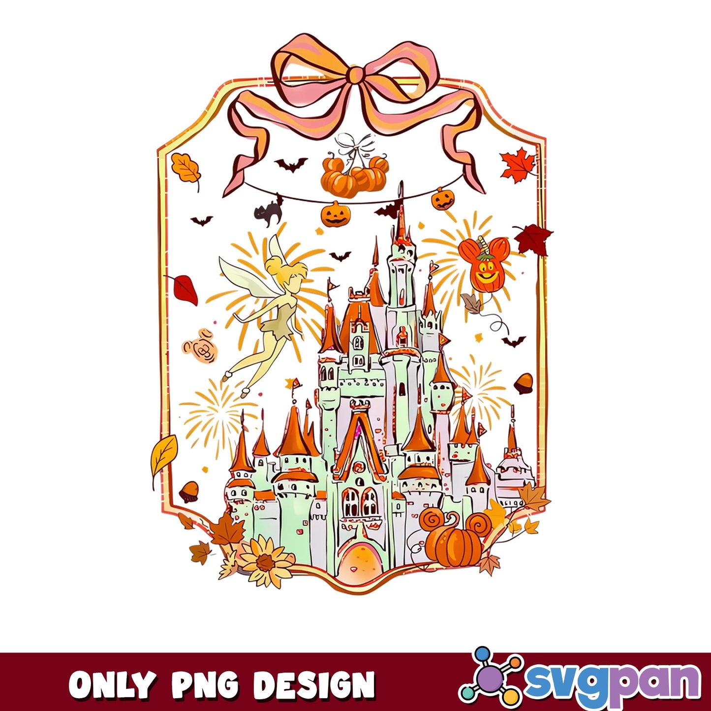 Disney Castle Halloween PNG, Tinker Bell Fall Autumn PNG, Magic Kingdom PNG