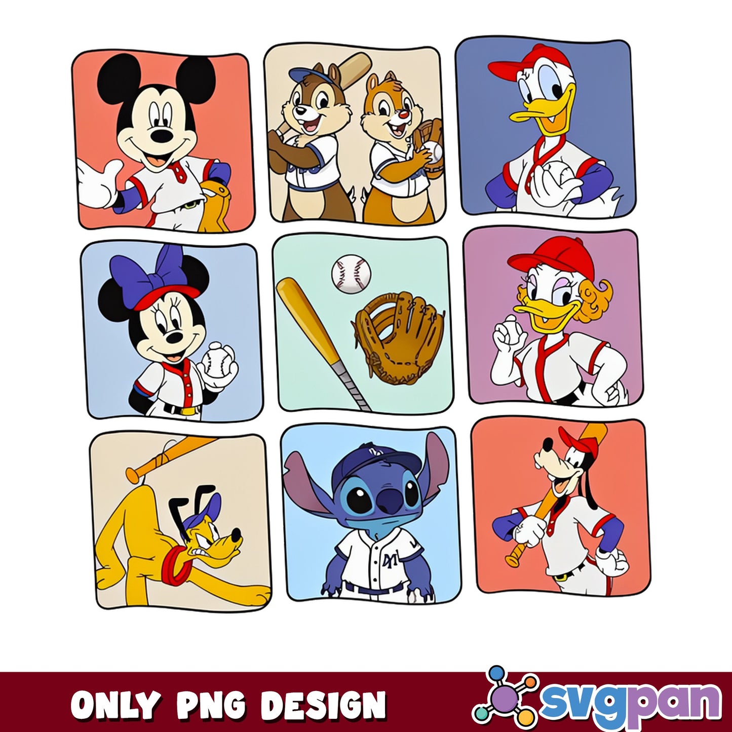 Disney Characters Baseball PNG, Mickey And Friends PNG, Stitch PNG