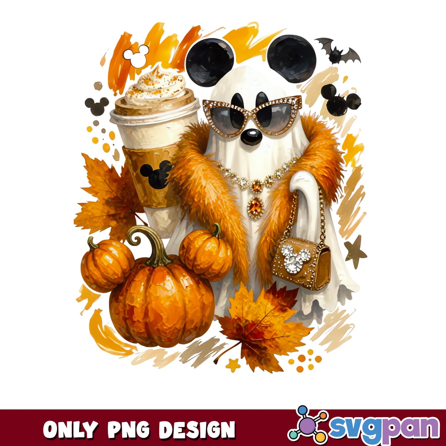 Disney Fab Ghost Halloween PNG, Mickey Pumpkin Latte Fall PNG, Spooky PNG