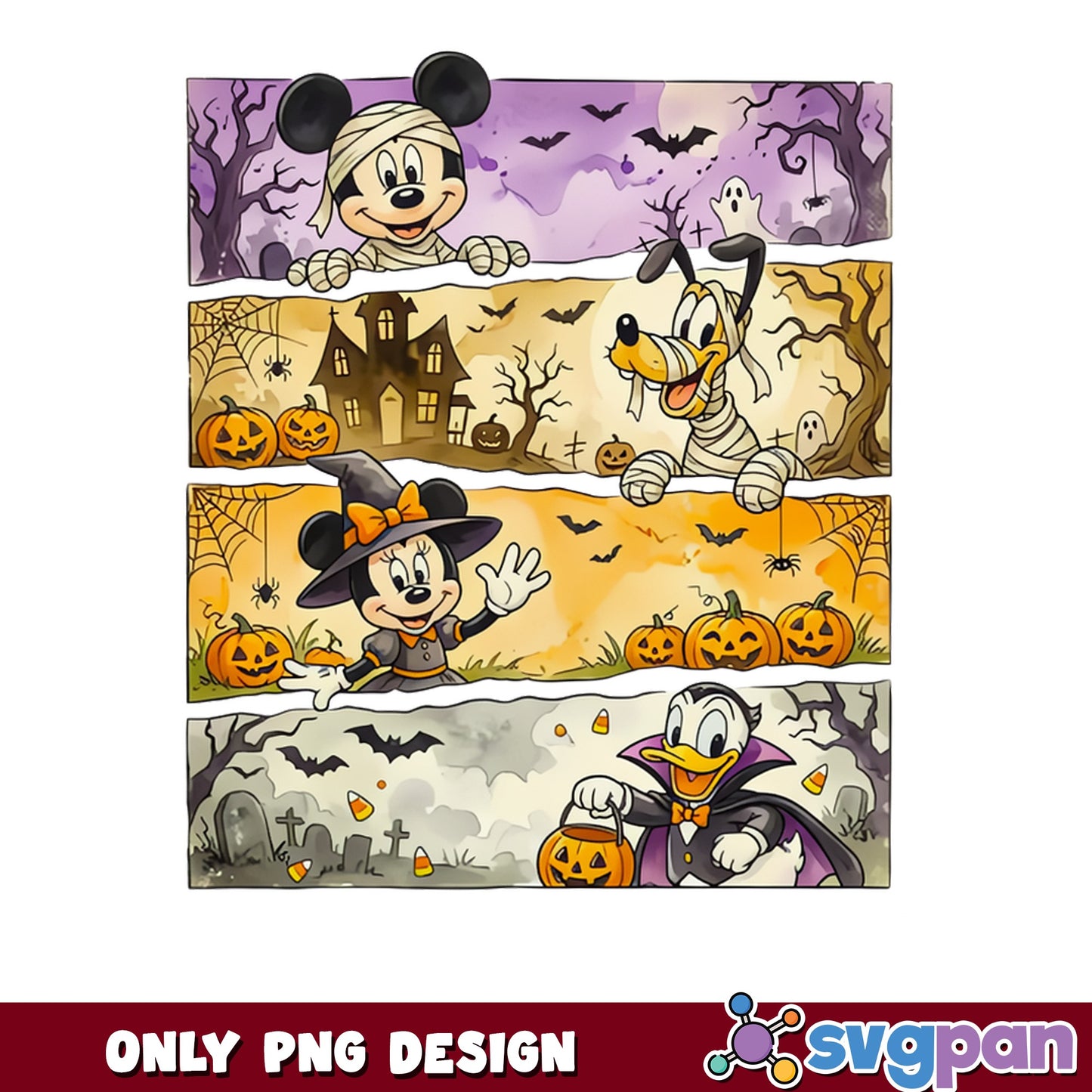 Disney Halloween Characters PNG, Mickey Minnie Pluto PNG, Spooky Season PNG
