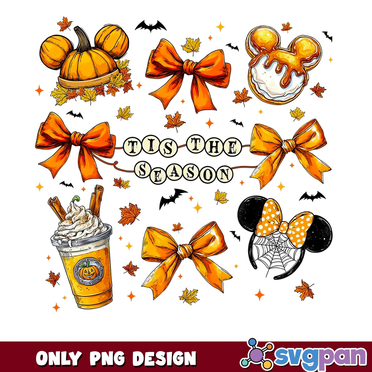 Disney Halloween Tis The Season PNG, Mickey Minnie Fall PNG, Halloween PNG