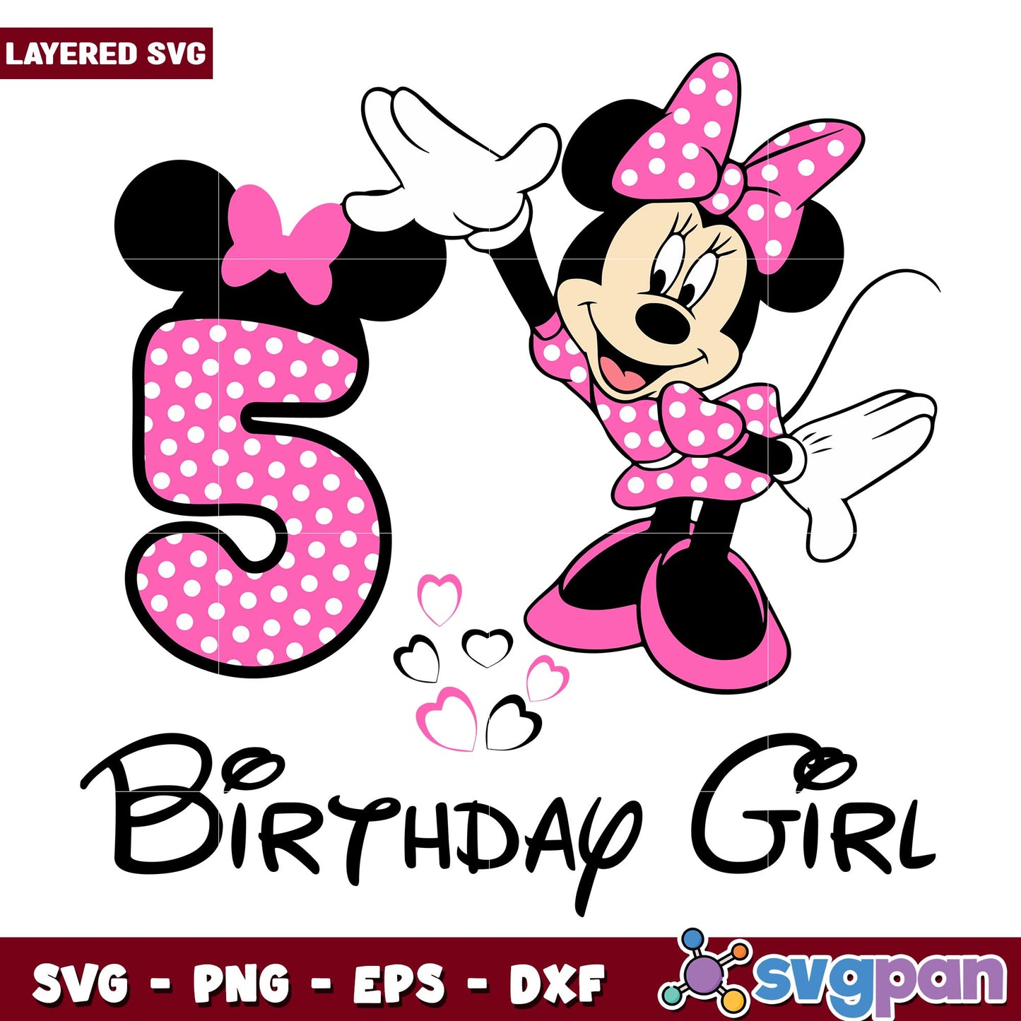 Disney Minnie happy 5th birthday girl svg