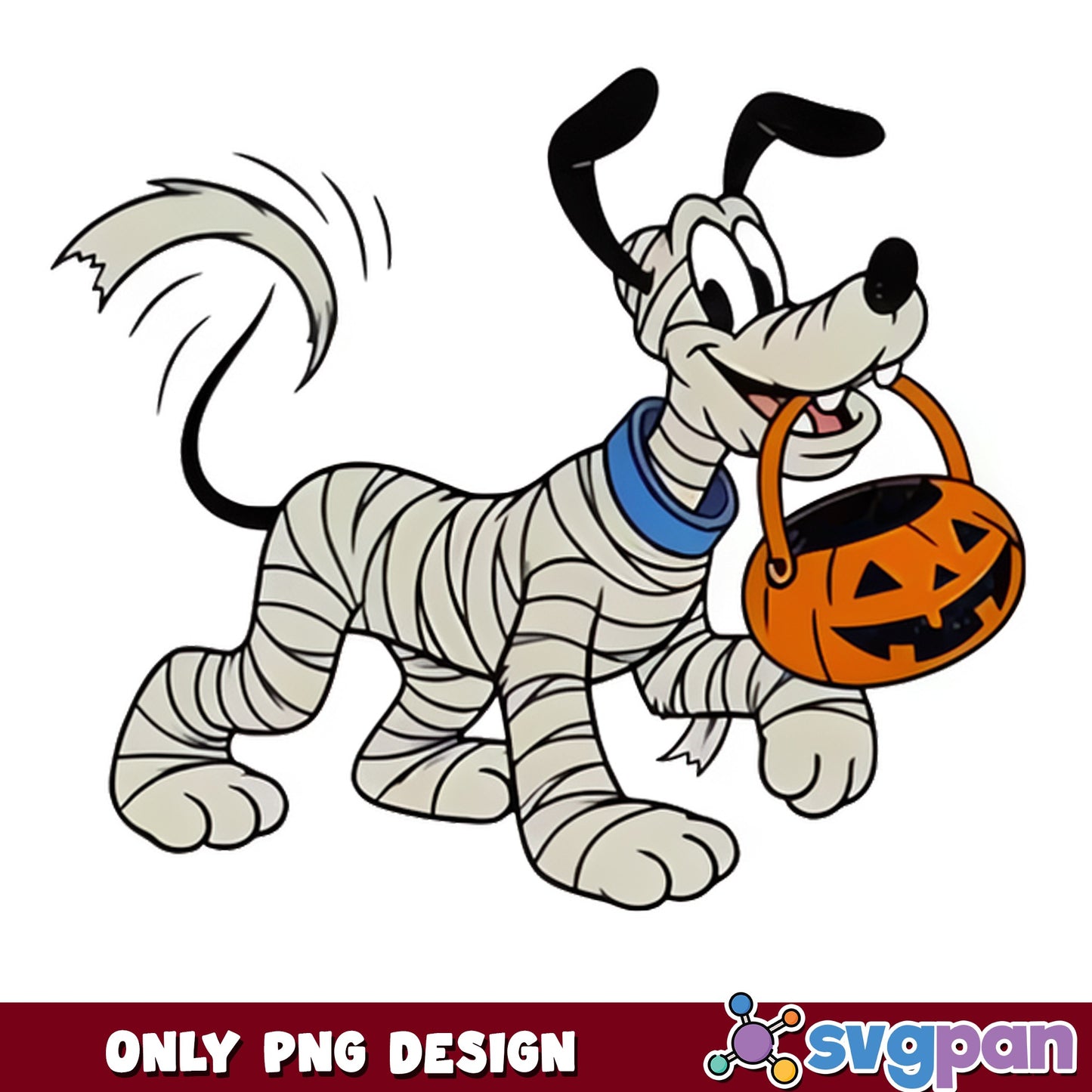 Disney Pluto Mummy Halloween PNG, Trick Or Treat Pumpkin PNG, Dog Clipart PNG