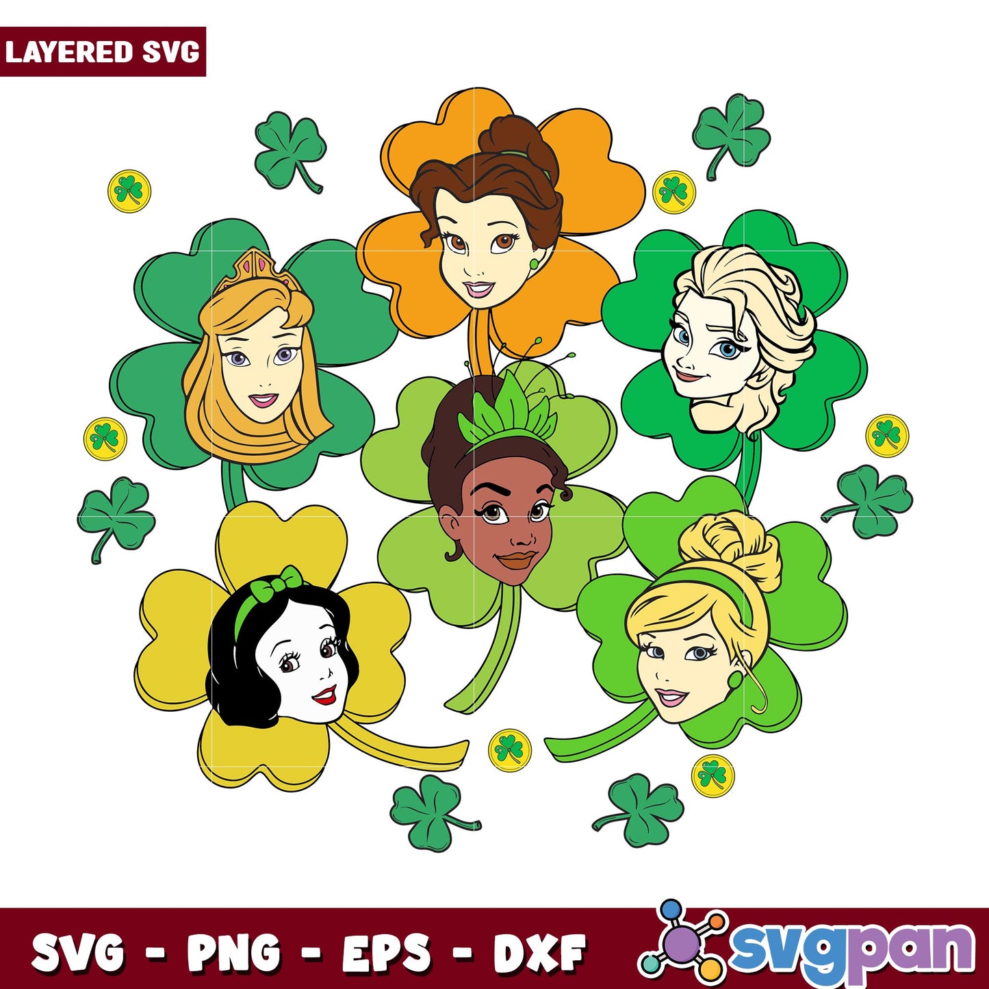 Disney princess lucky patrick's day svg, Disney princess name svg, digital download