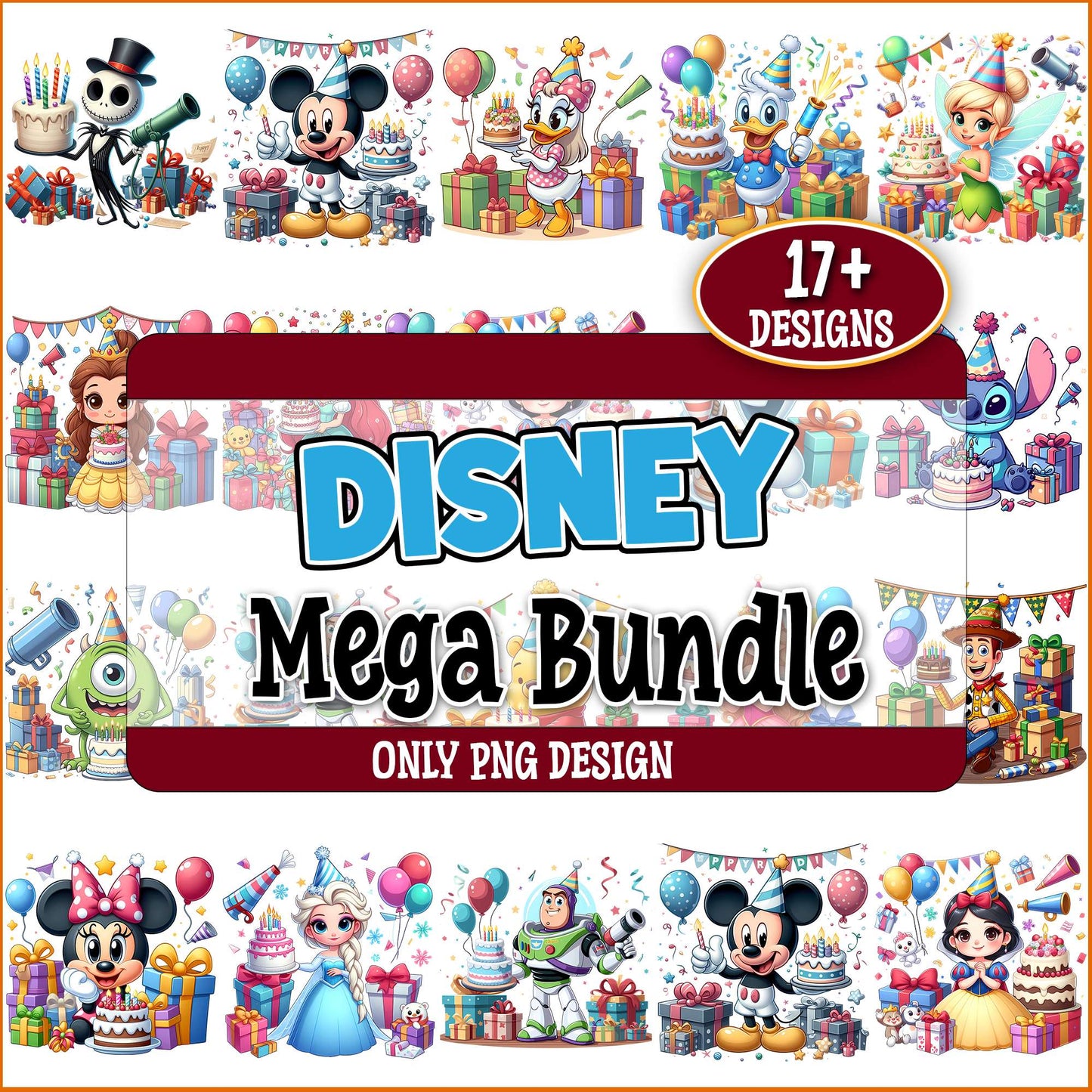 Disney birthday art png bundle