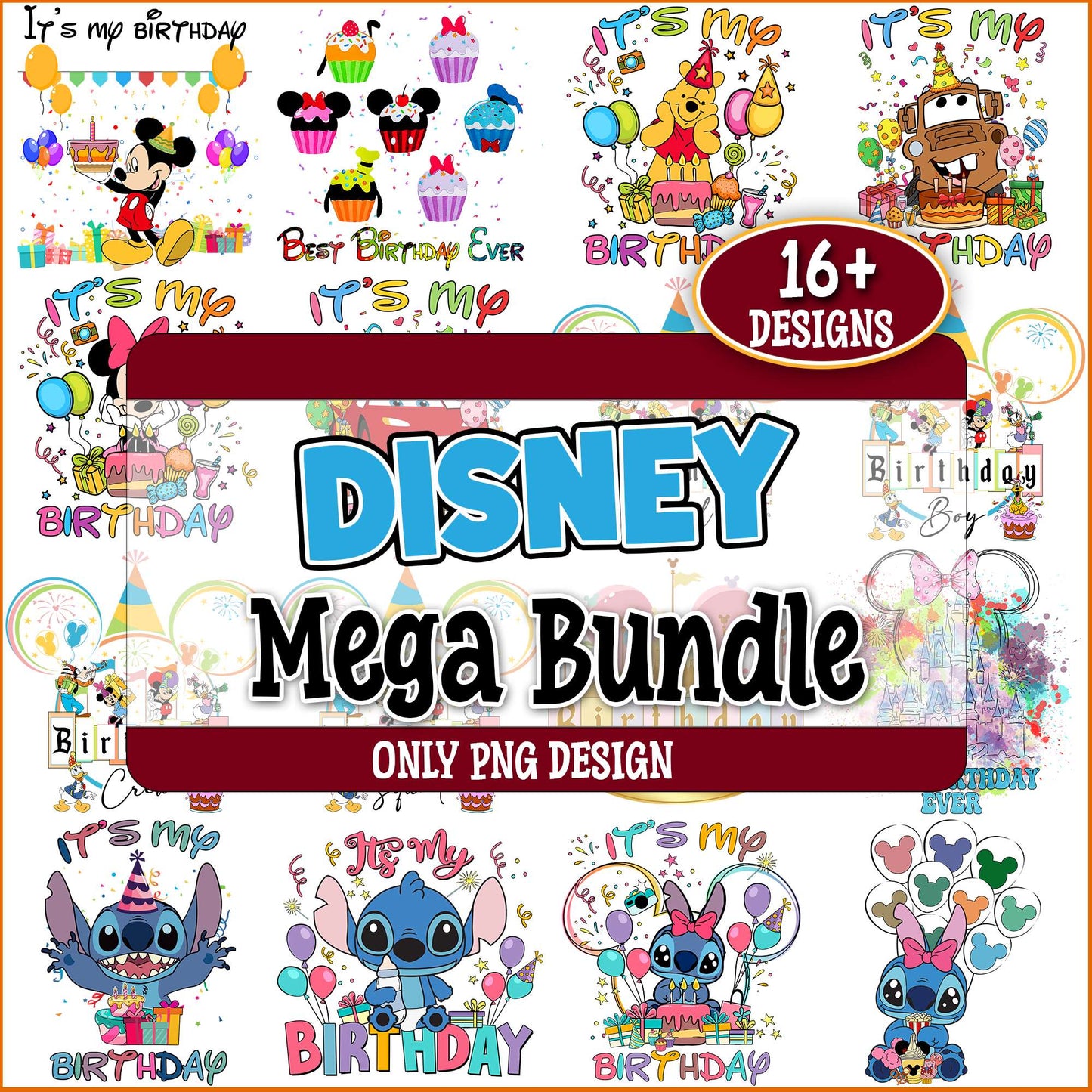 Disney birthday cards png bundle