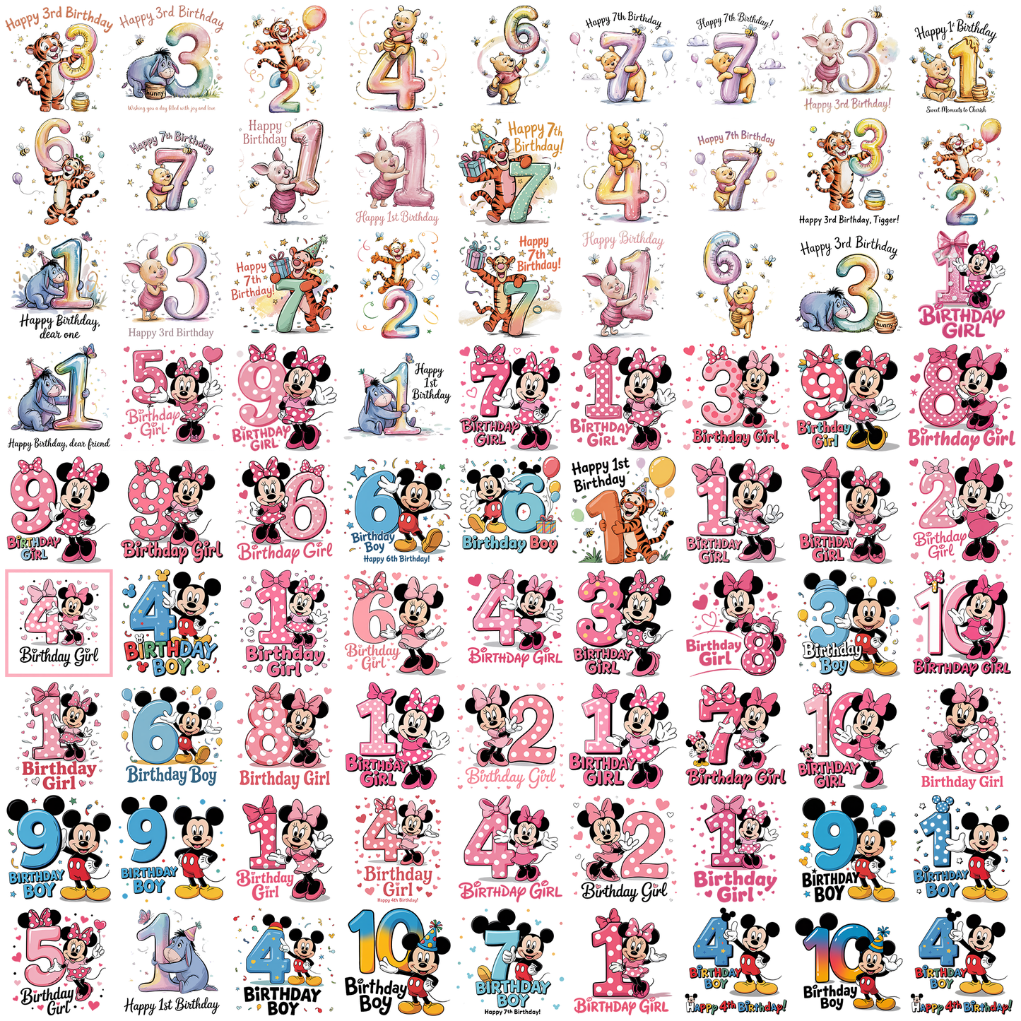 Disney birthday number png bundle, disney movie png, birthday png
