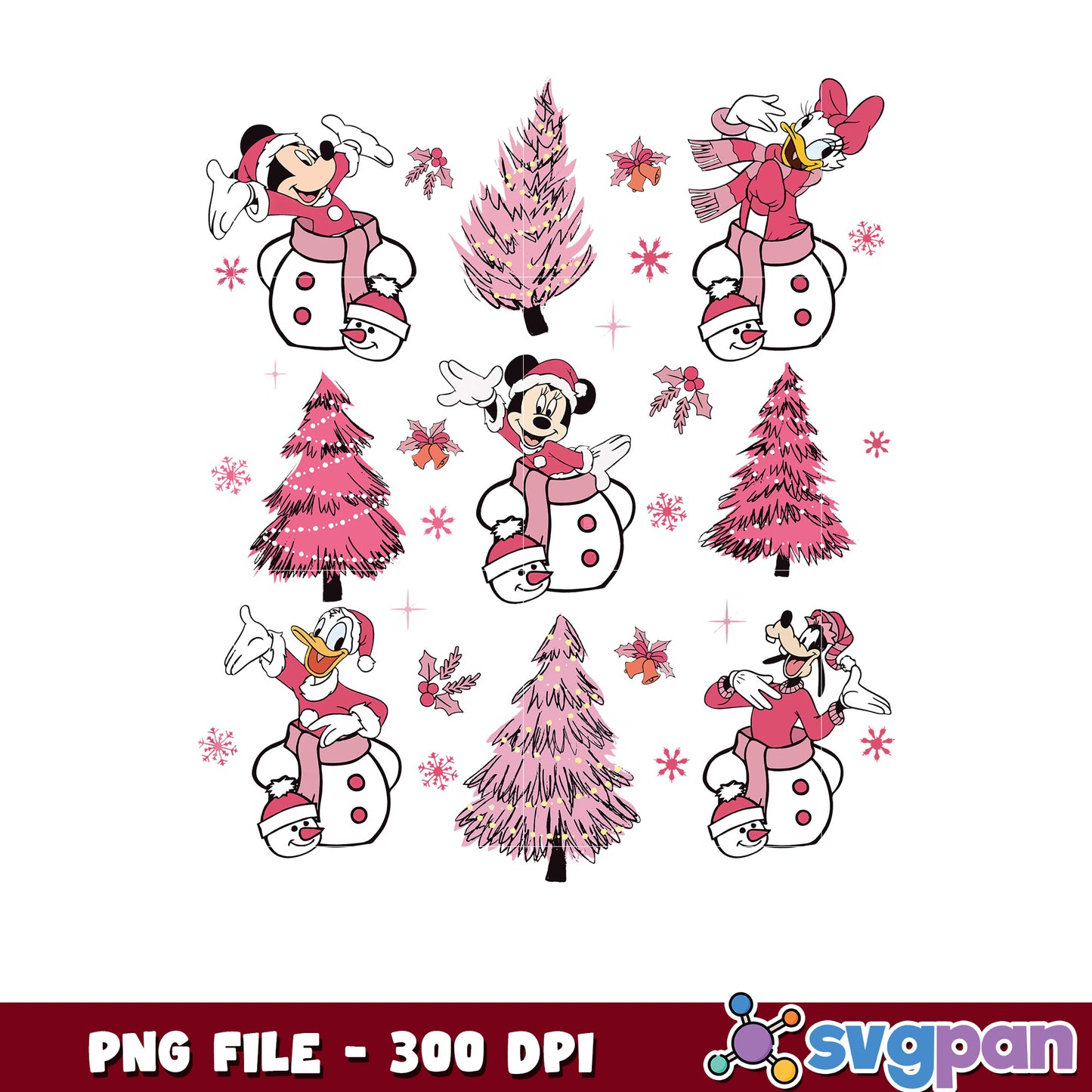 Disney christmas pink png, cartoon png, christmas lights png
