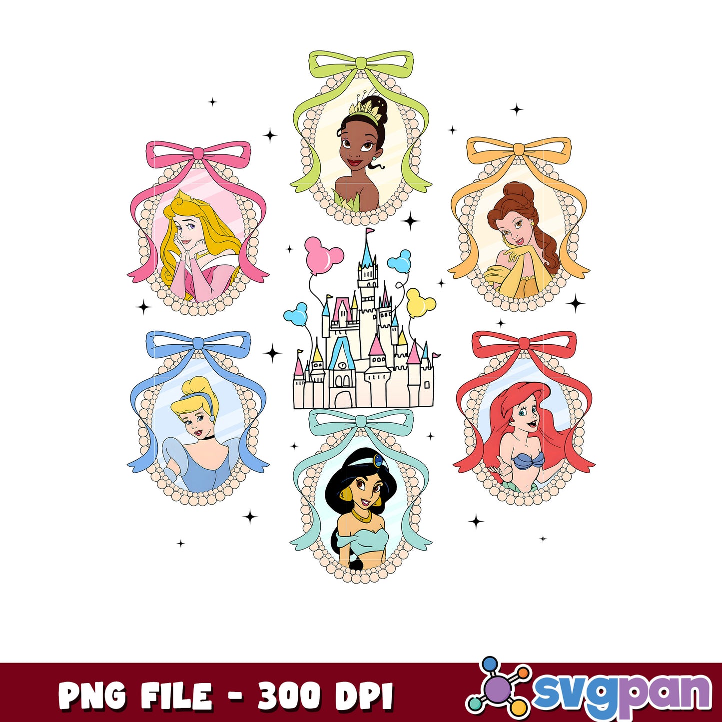 Disney princess photo frame png, disney characters png, disneyland png