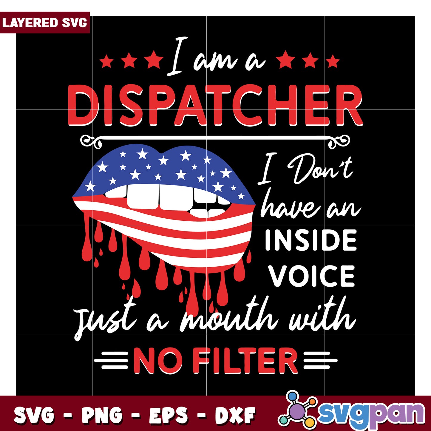 Dispatcher SVG design, expressive mouth graphic with text