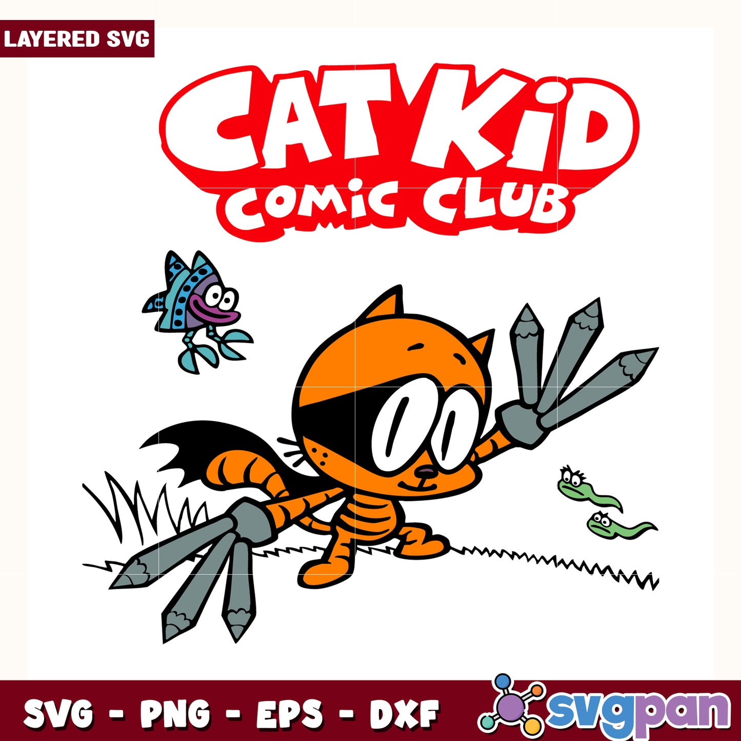 Dog man cartoons cat kid comic club design svg, dog man svg, funny comic svg