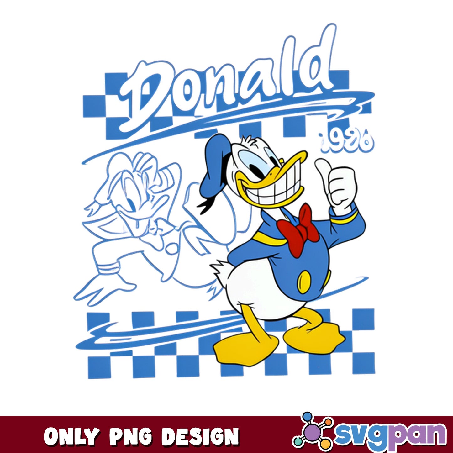 Donald Duck Retro Checkered PNG, Disney Duck 1934, Mickey Friends PNG