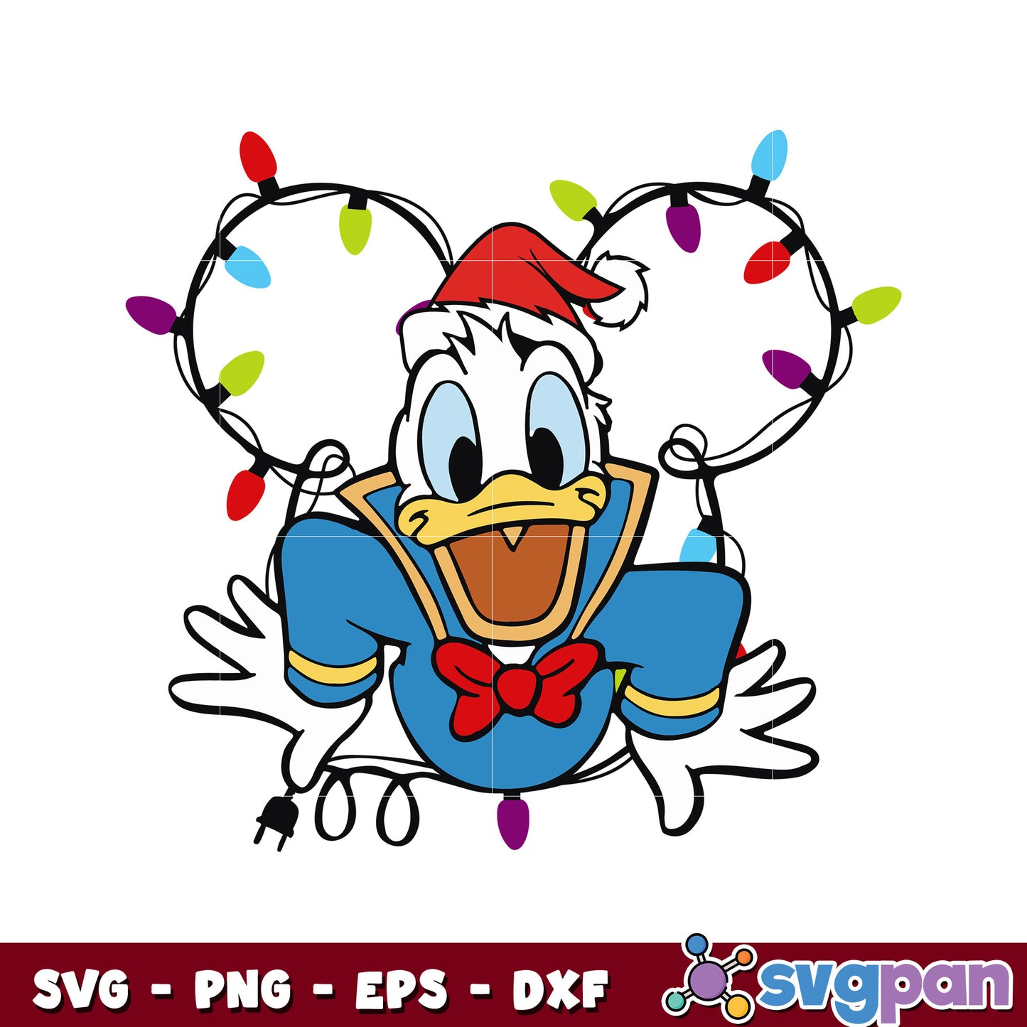 Donald duck christmas hat svg, lights christmas svg, mickey head christmas svg