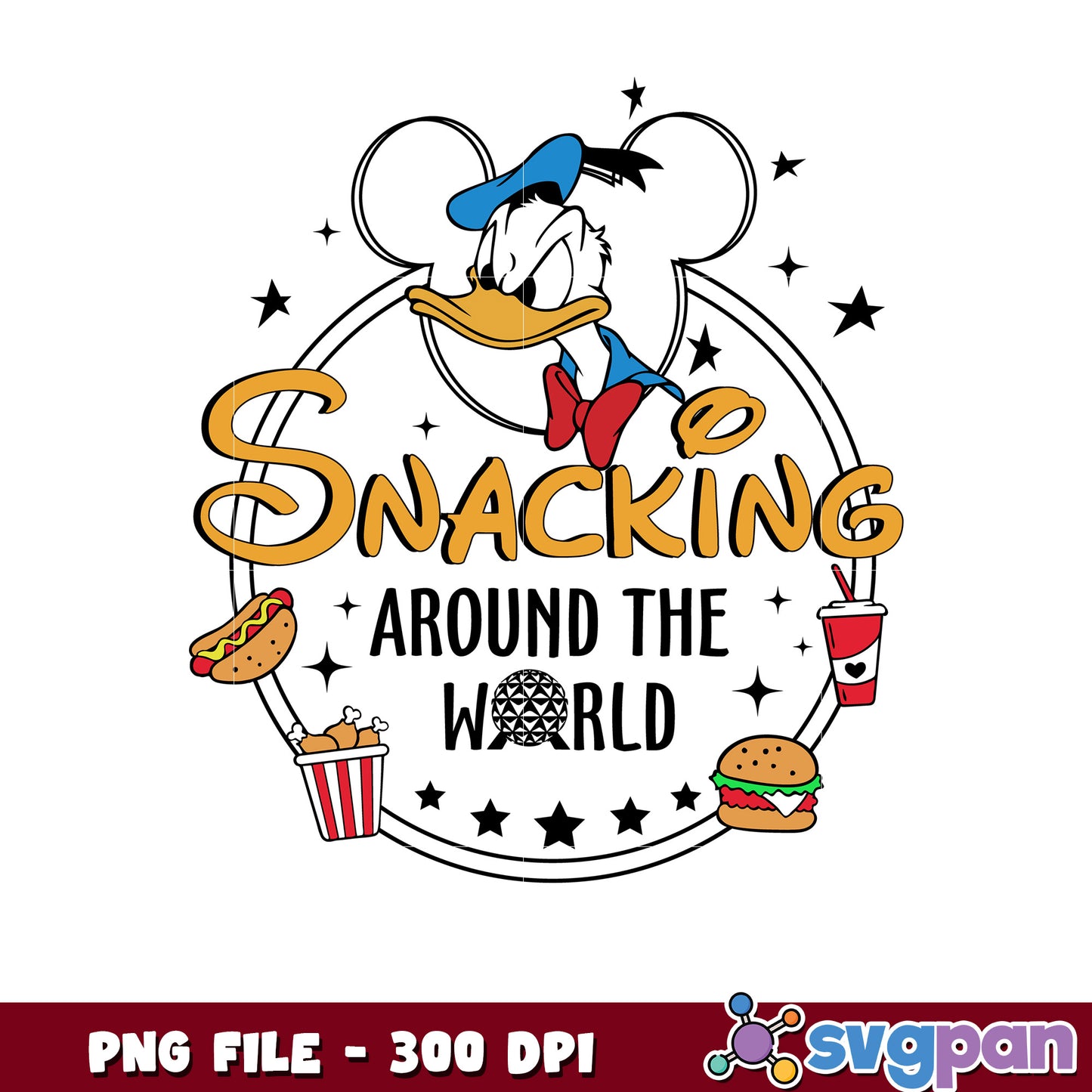 Donald snacking around the world png, donald food trip png, donald eating tour png