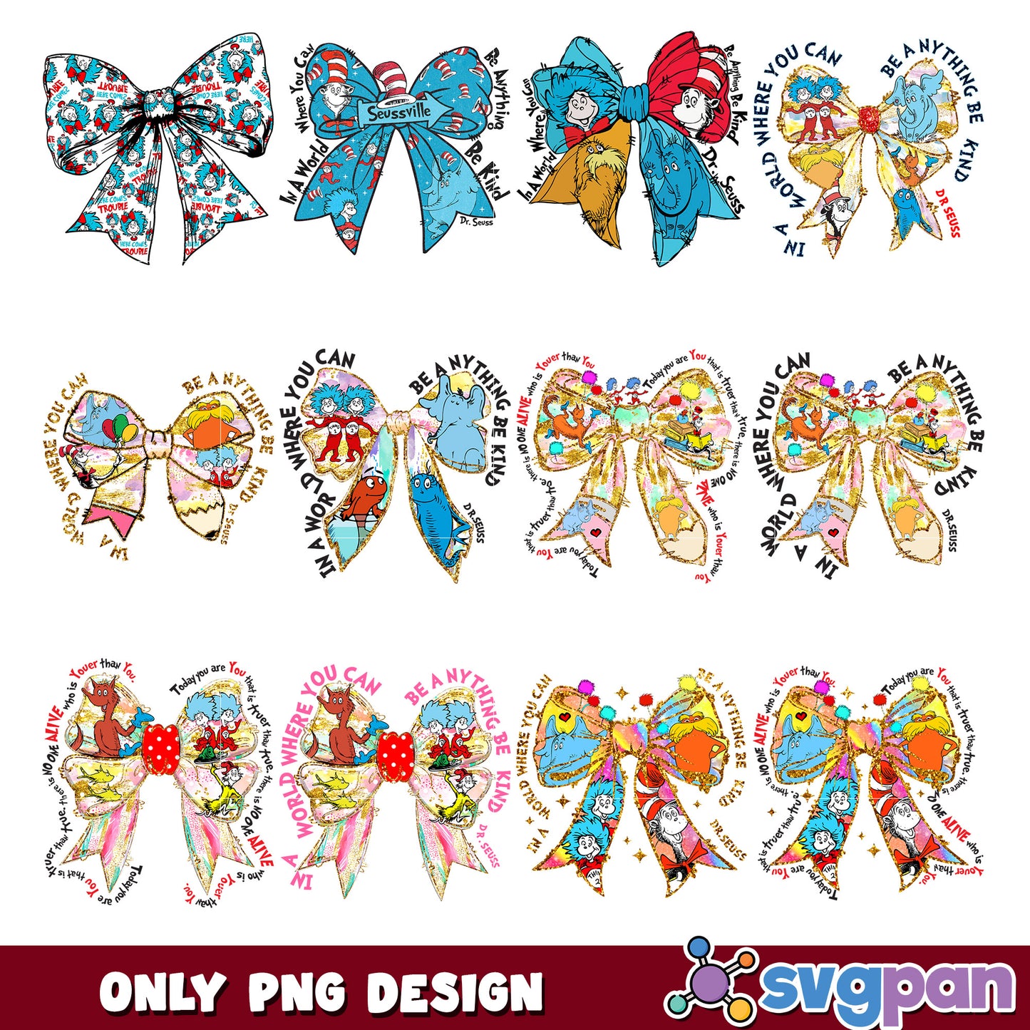 Dr Seuss Bow PNG Bundle Cute Designs