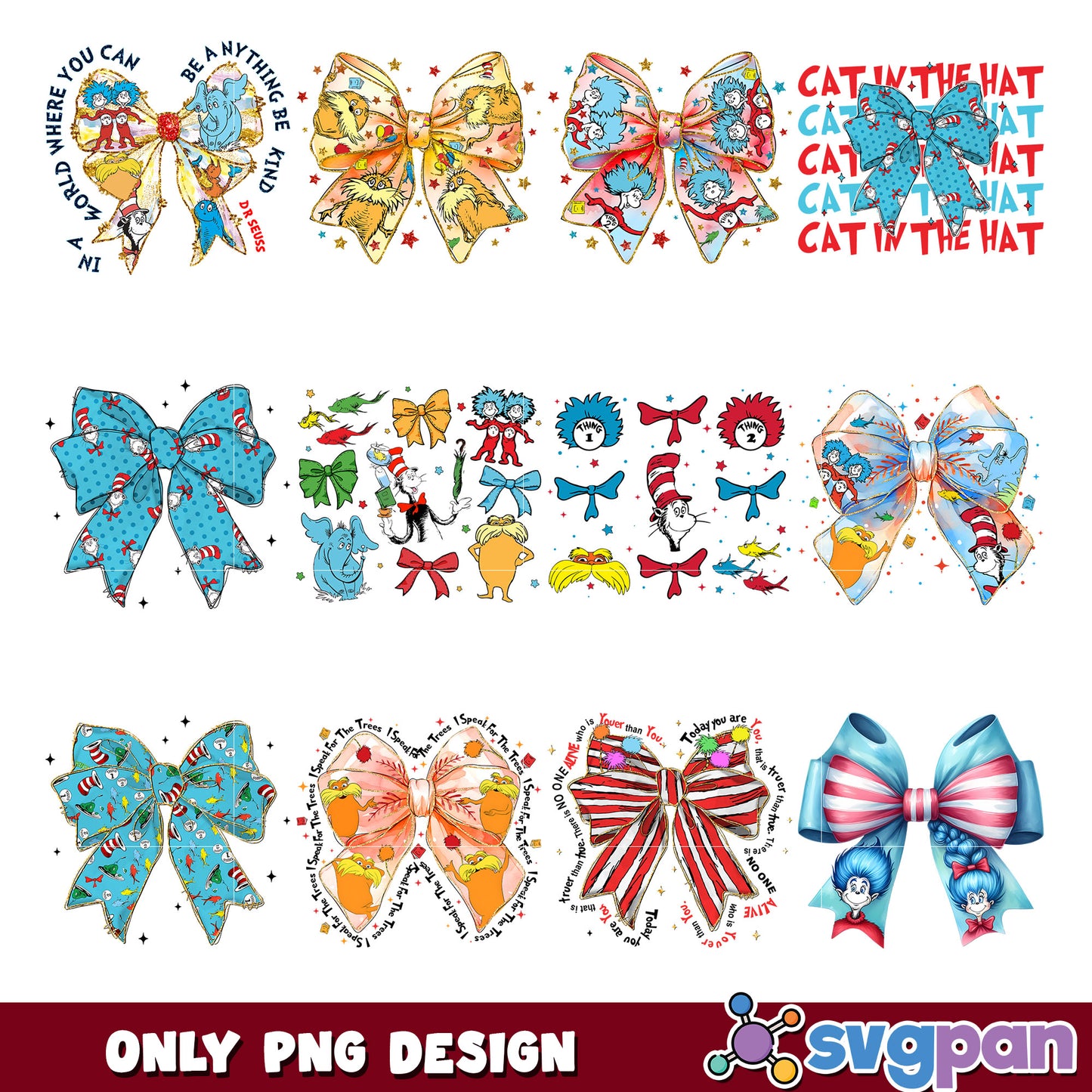 Dr Seuss Bow PNG Bundle Designs