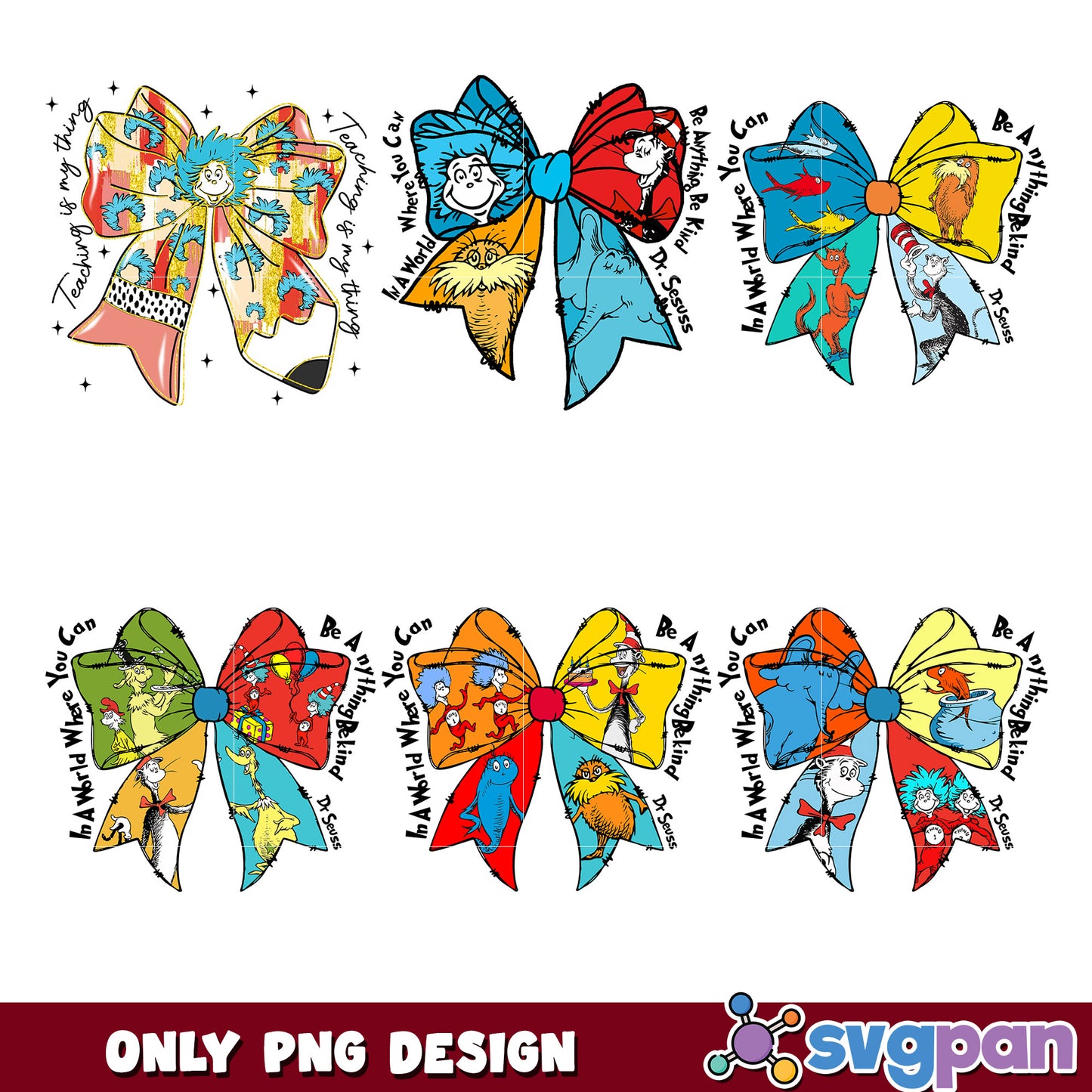 Dr Seuss Bow PNG Bundle Printable Designs