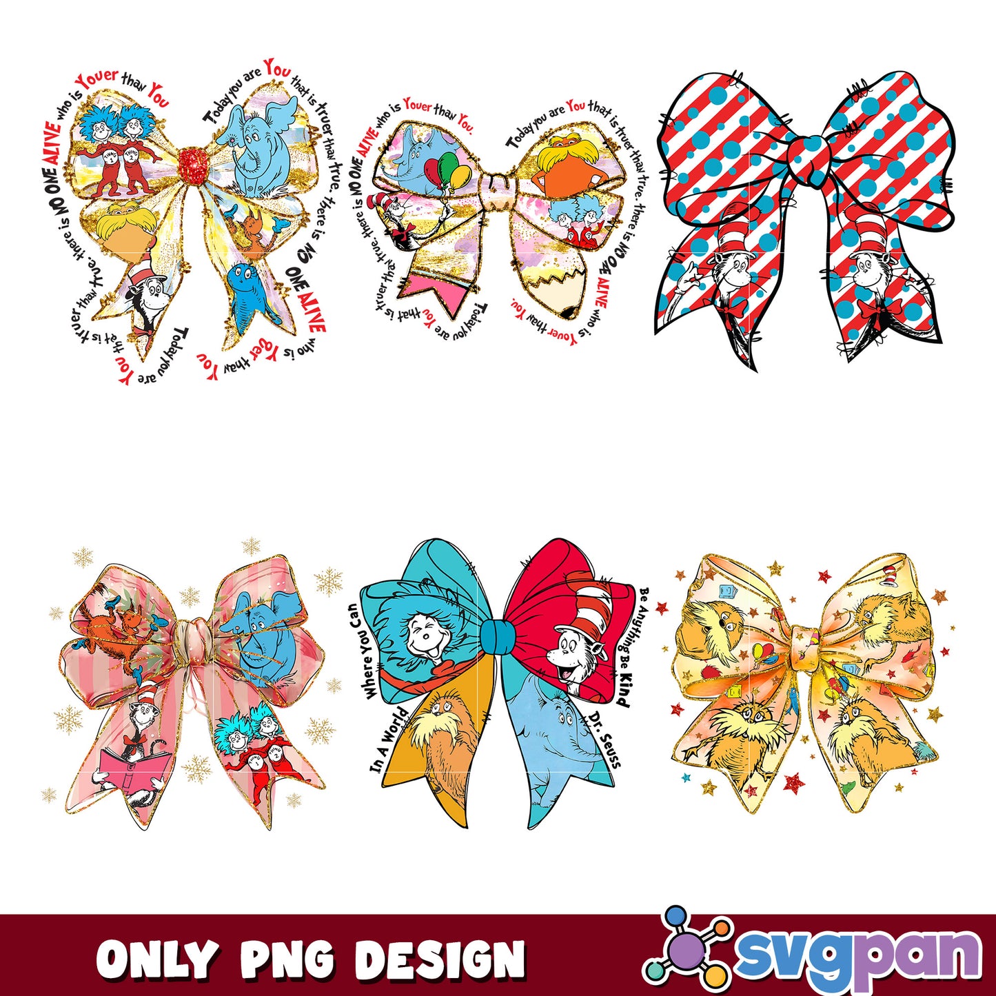 Dr Seuss Bow PNG Bundle Sublimation