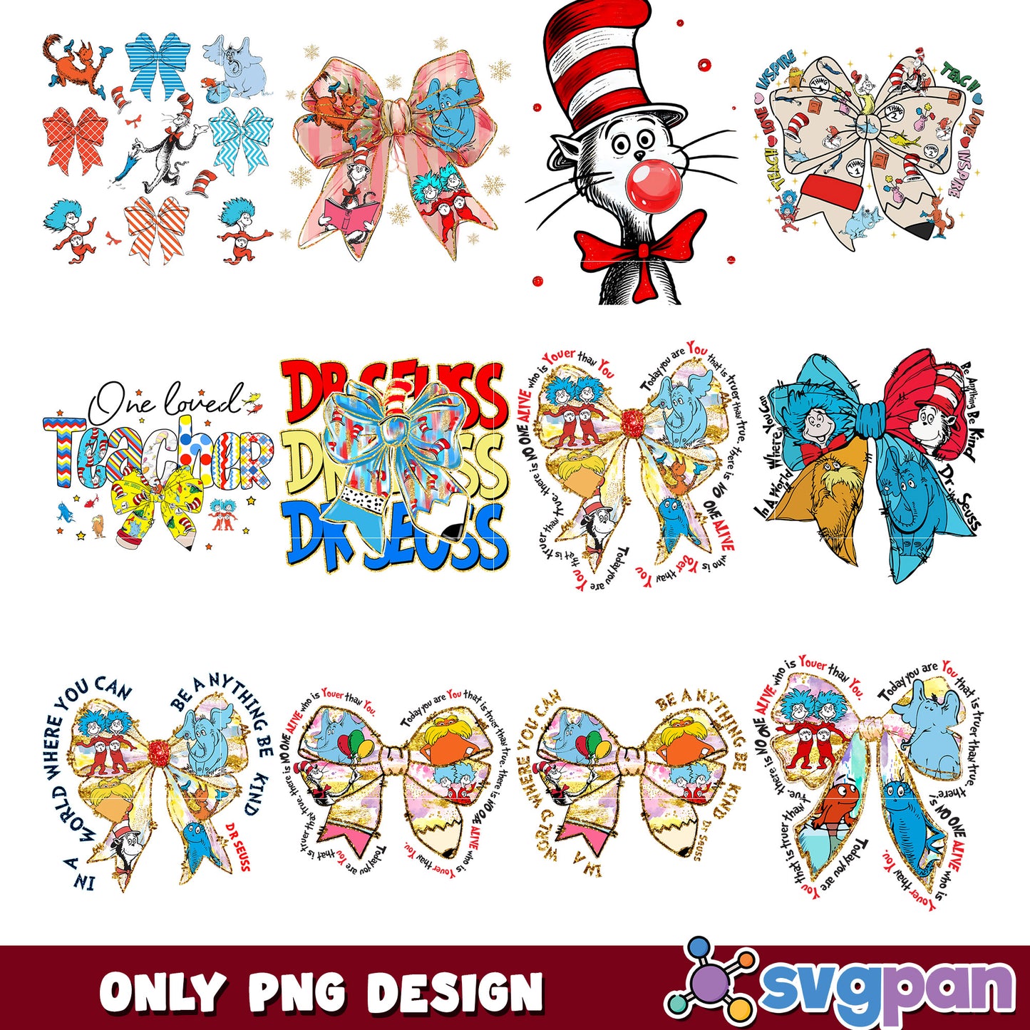 Dr Seuss Bow PNG Bundle Teacher Designs