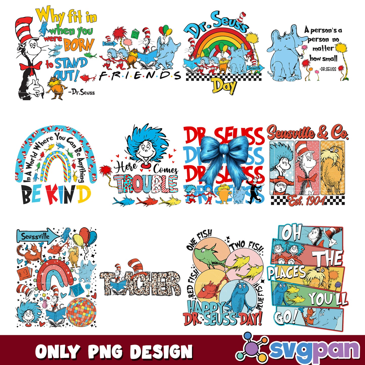 Dr Seuss Bundle PNG Fun and Colorful Designs Set