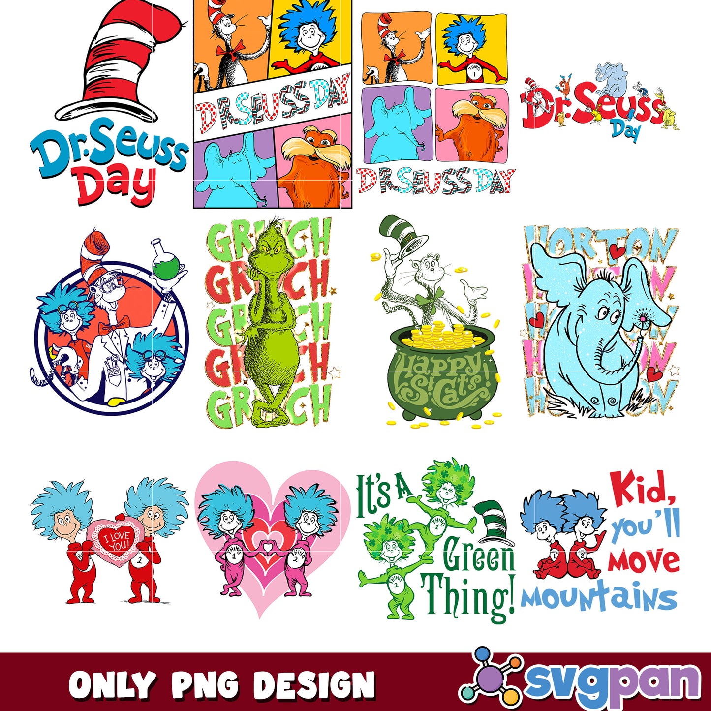 Dr Seuss Day PNG Bundle Sublimation Designs