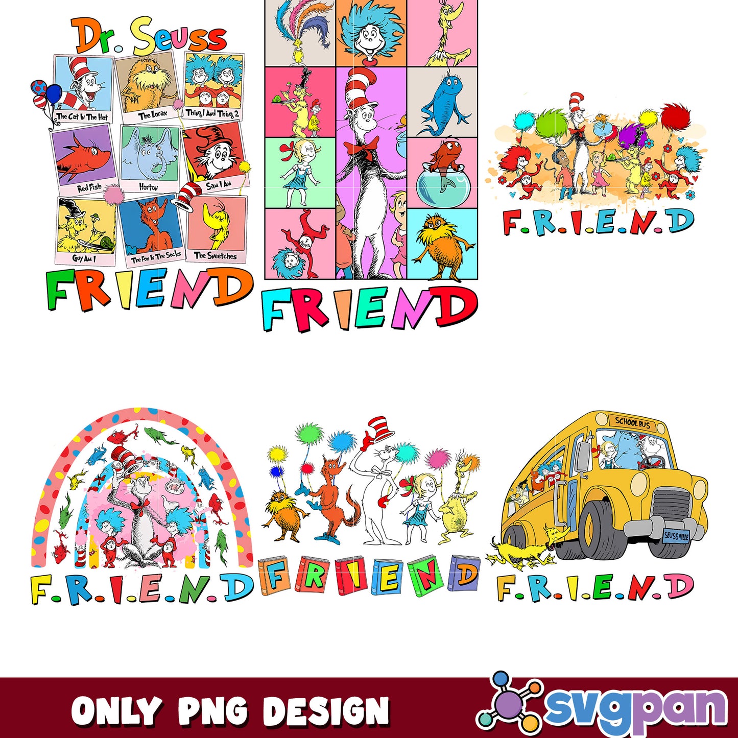 Dr Seuss Friends PNG Bundle Sublimation Designs