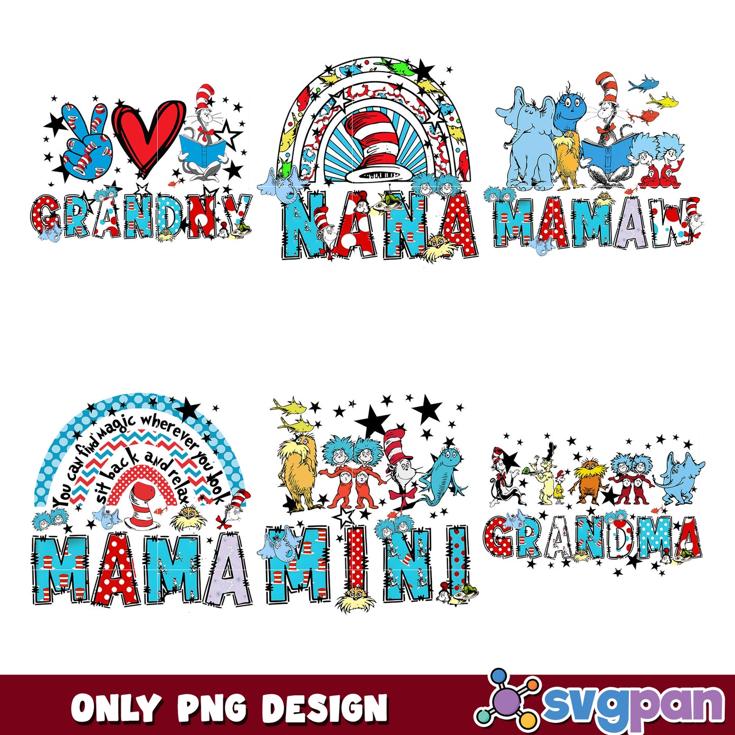 Dr Seuss Grandma Mama Nana PNG Bundle