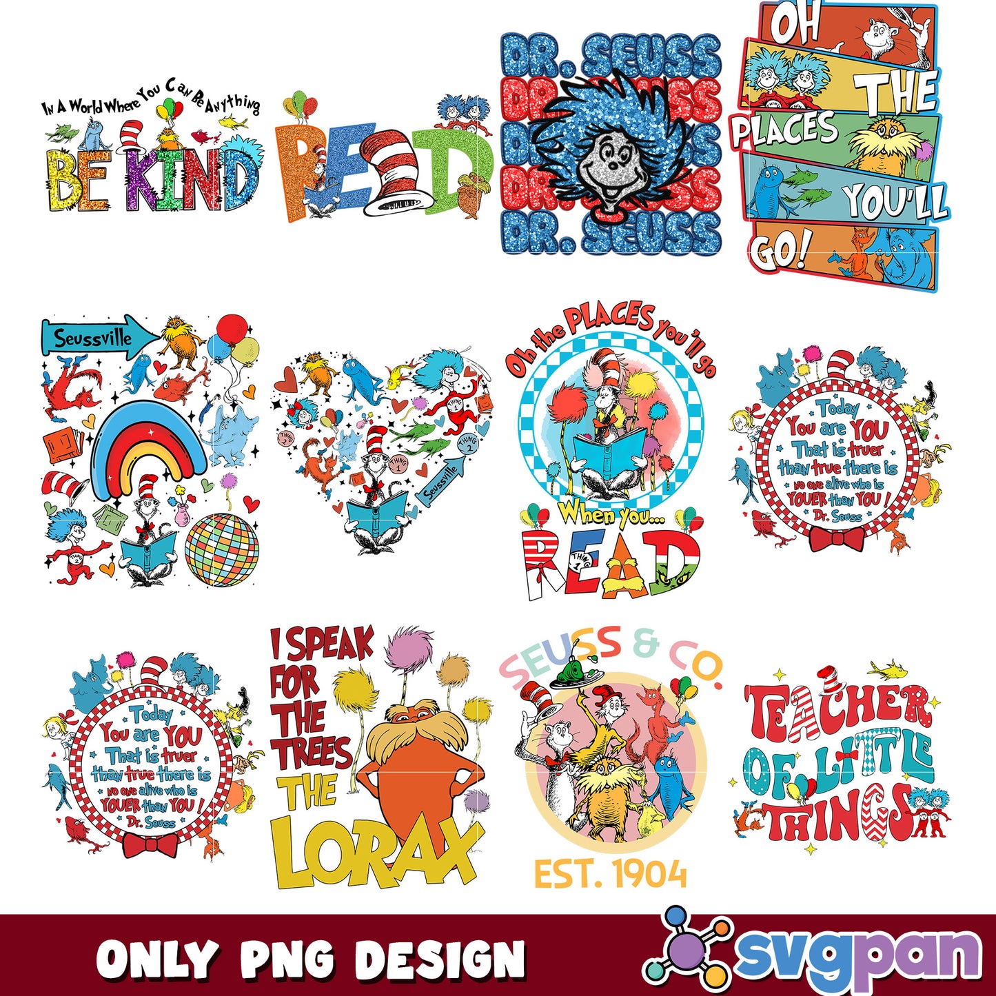 Dr Seuss Inspirational PNG Bundle for Reading Fun