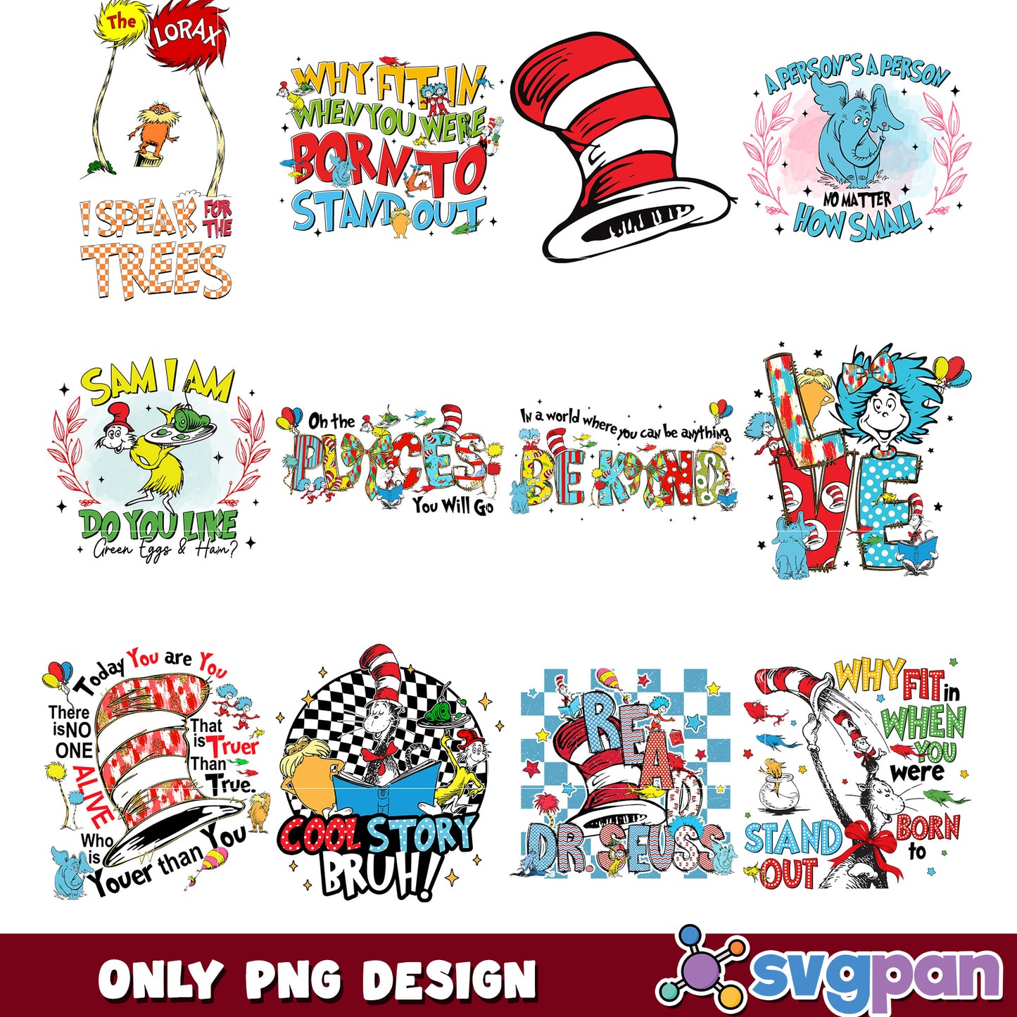 Dr Seuss Inspirational Quotes PNG Bundle for Creativity
